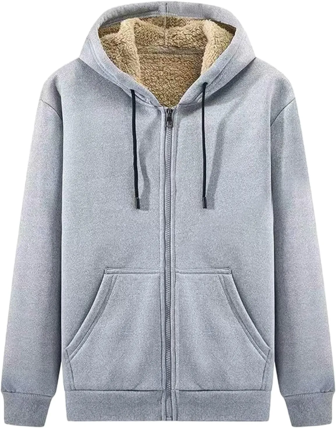 Fleece Hoodie for Men Full Zip Up Thick Sherpa Lined Sweatshirt Drawstring Winter Jacket with Pockets