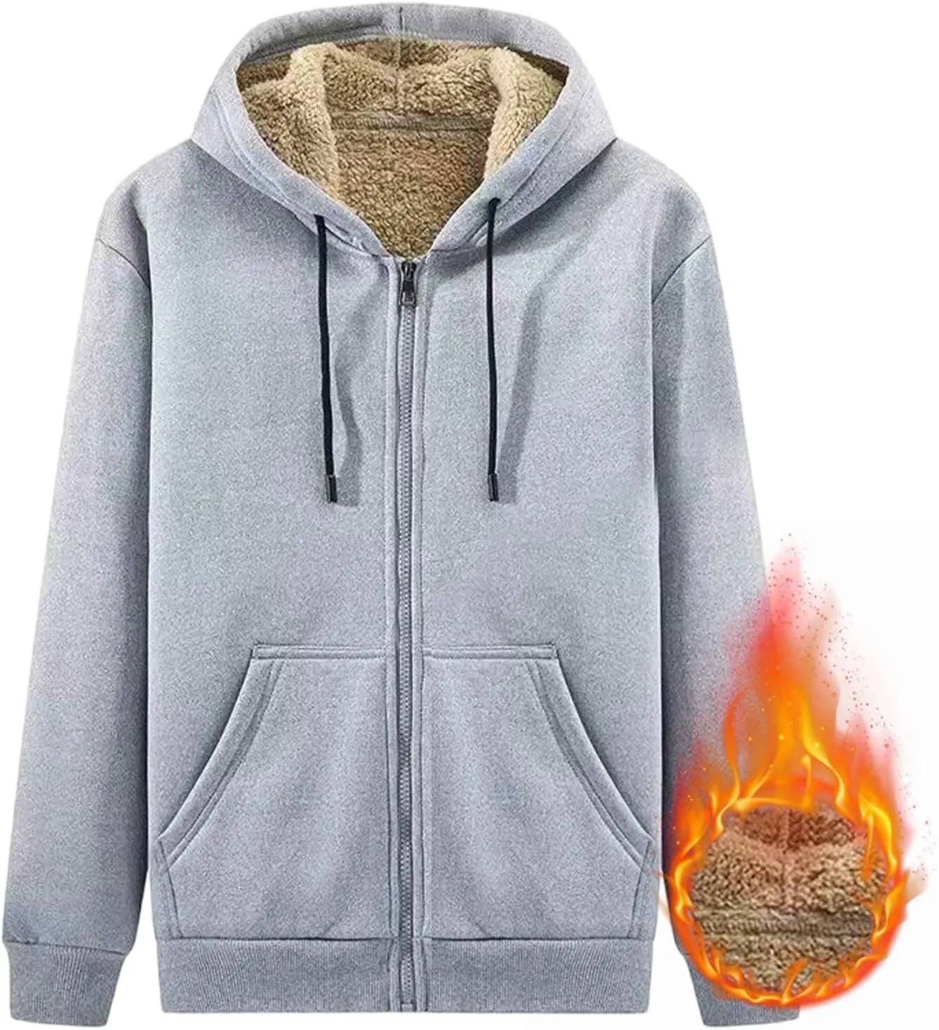 Fleece Hoodie for Men Full Zip Up Thick Sherpa Lined Sweatshirt Drawstring Winter Jacket with Pockets