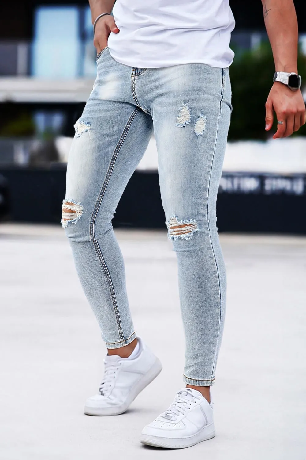 GINGTTO Mens Skinny Jeans Ripped Stretch Denim Jeans for Men