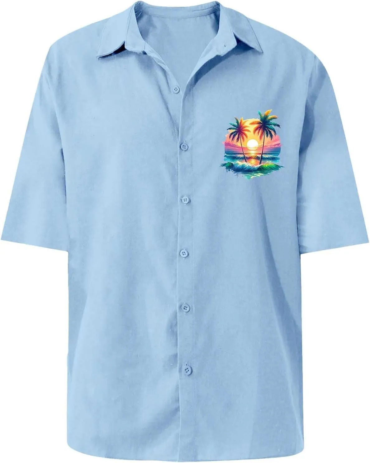 Gulf of Mexico Shirt, Mens Casual Button Down Short Sleeve Top Breathable Dry Fit Linen Beach Summer Wedding Shirts
