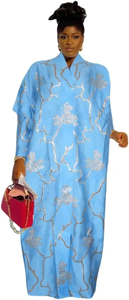HD African Print Dress for Woman Embroidery Pattern Maxi Dress