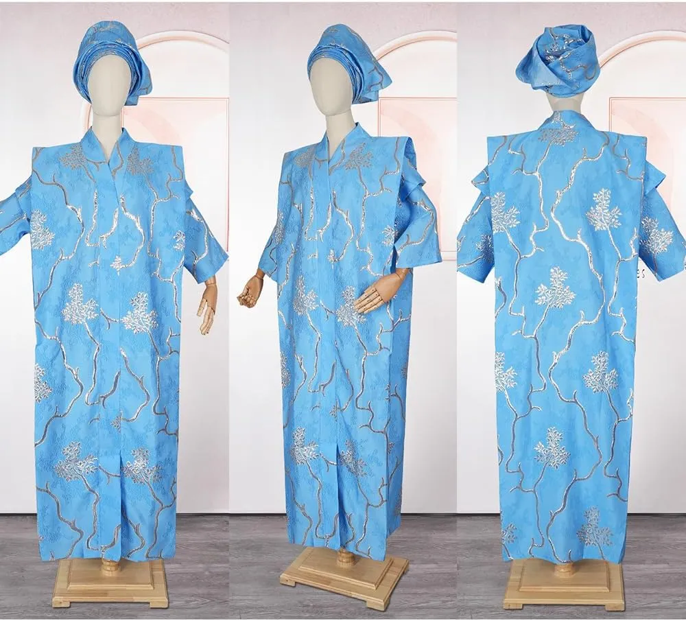 HD African Print Dress for Woman Embroidery Pattern Maxi Dress