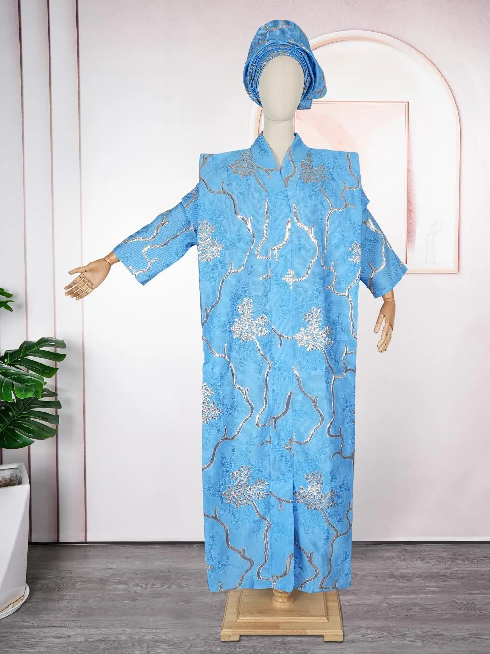 HD African Print Dress for Woman Embroidery Pattern Maxi Dress