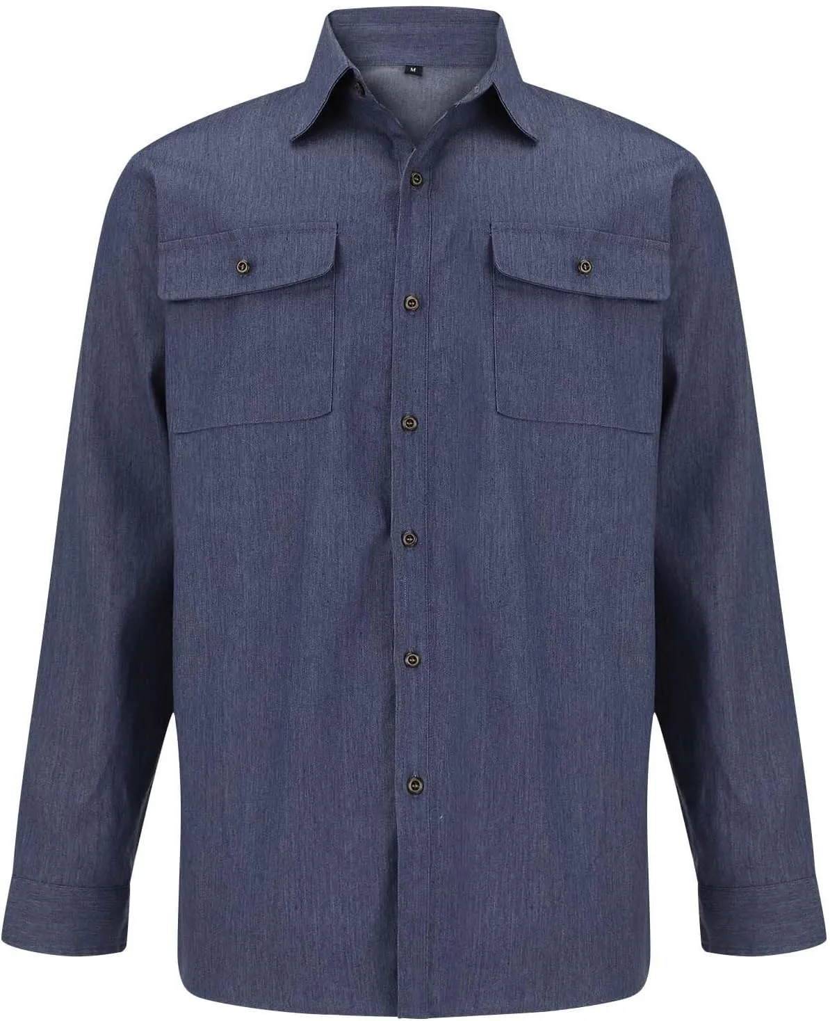 Hipster Denim Shirts for Men Big and Tall Roll up Long Sleeve Button Down Casual Dress Shirts Outdoor Lapel Solid