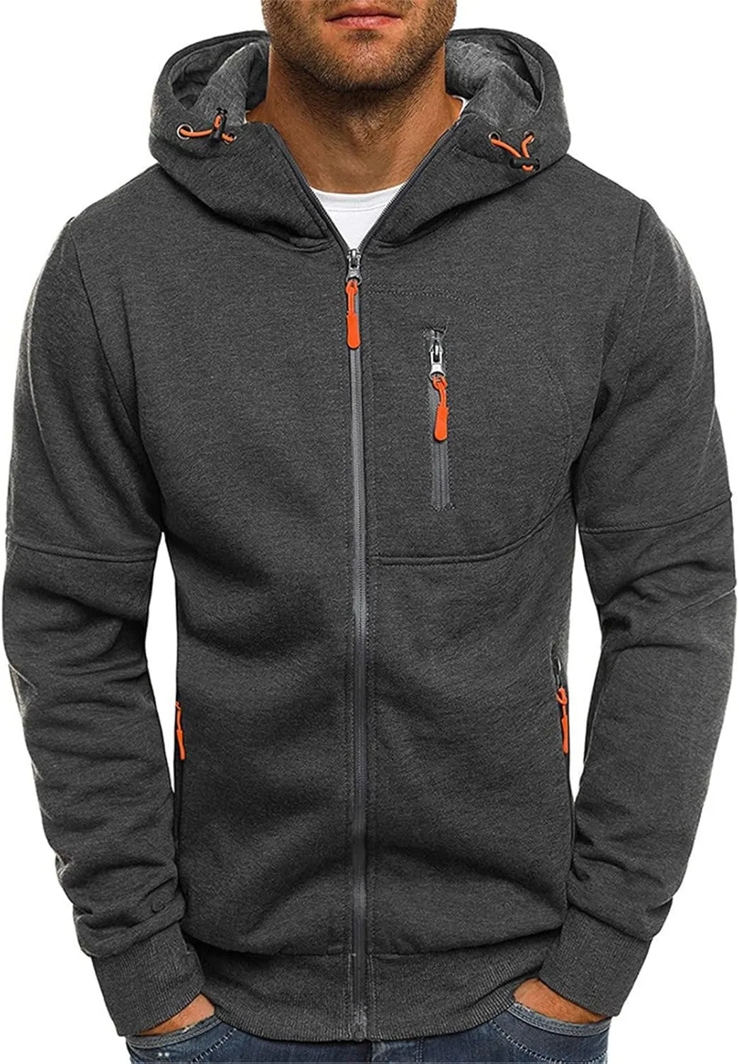 Hoodies for Men Men's Hoodies Casual Hoodies for Men with Zip Pockets Full Zip Long Sleeve Sweatshirt Sports Hooded Jacket