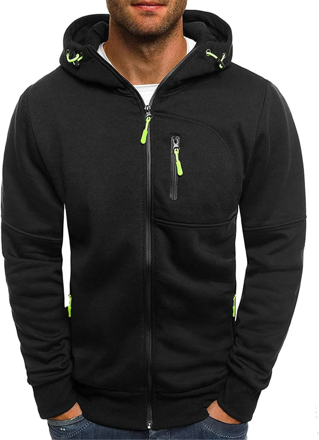 Hoodies for Men Men's Hoodies Casual Hoodies for Men with Zip Pockets Full Zip Long Sleeve Sweatshirt Sports Hooded Jacket