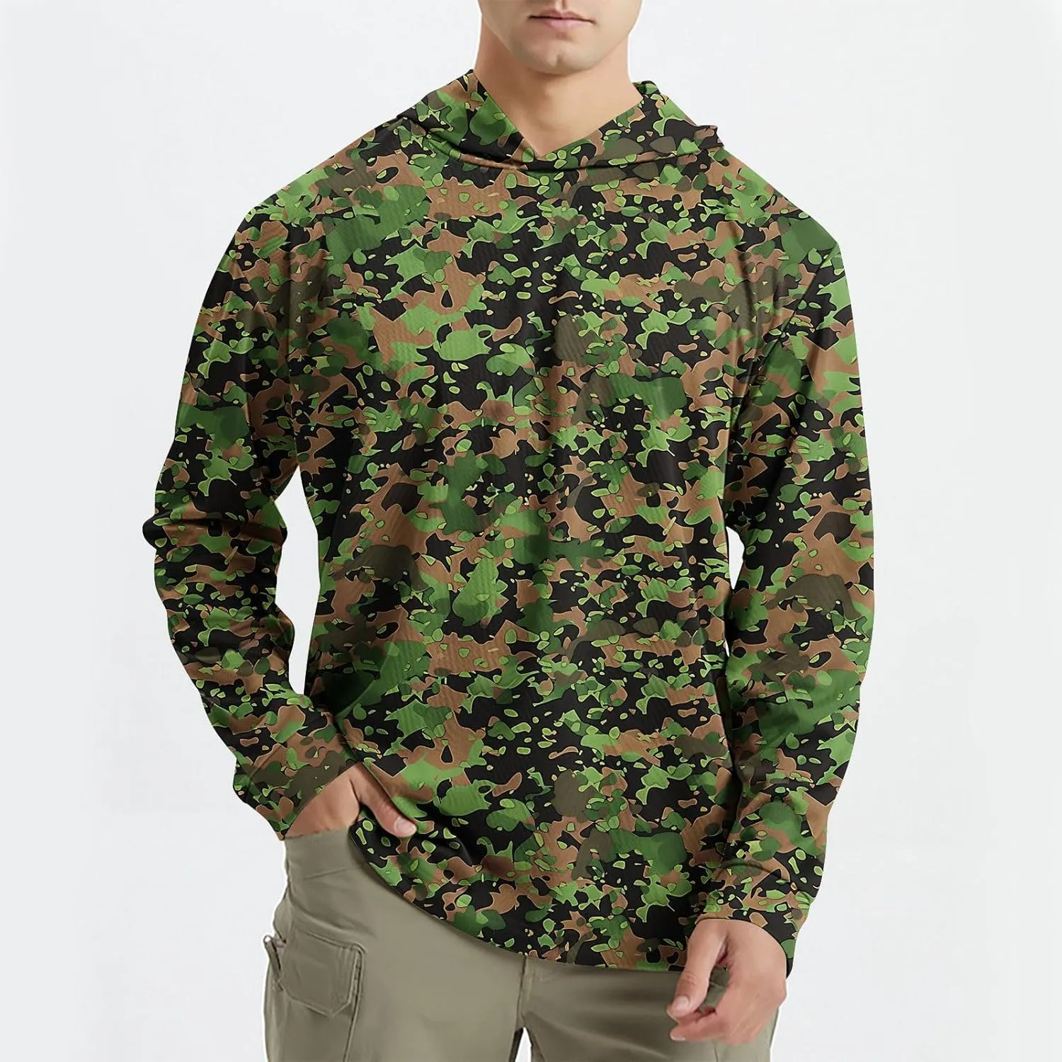 Hoodies for Men Quick Dry UPF 50  UV Sun Protection Shirts Camo Outdoor Long Sleeve Shirts SPF Rash Guard Fishing Shirt