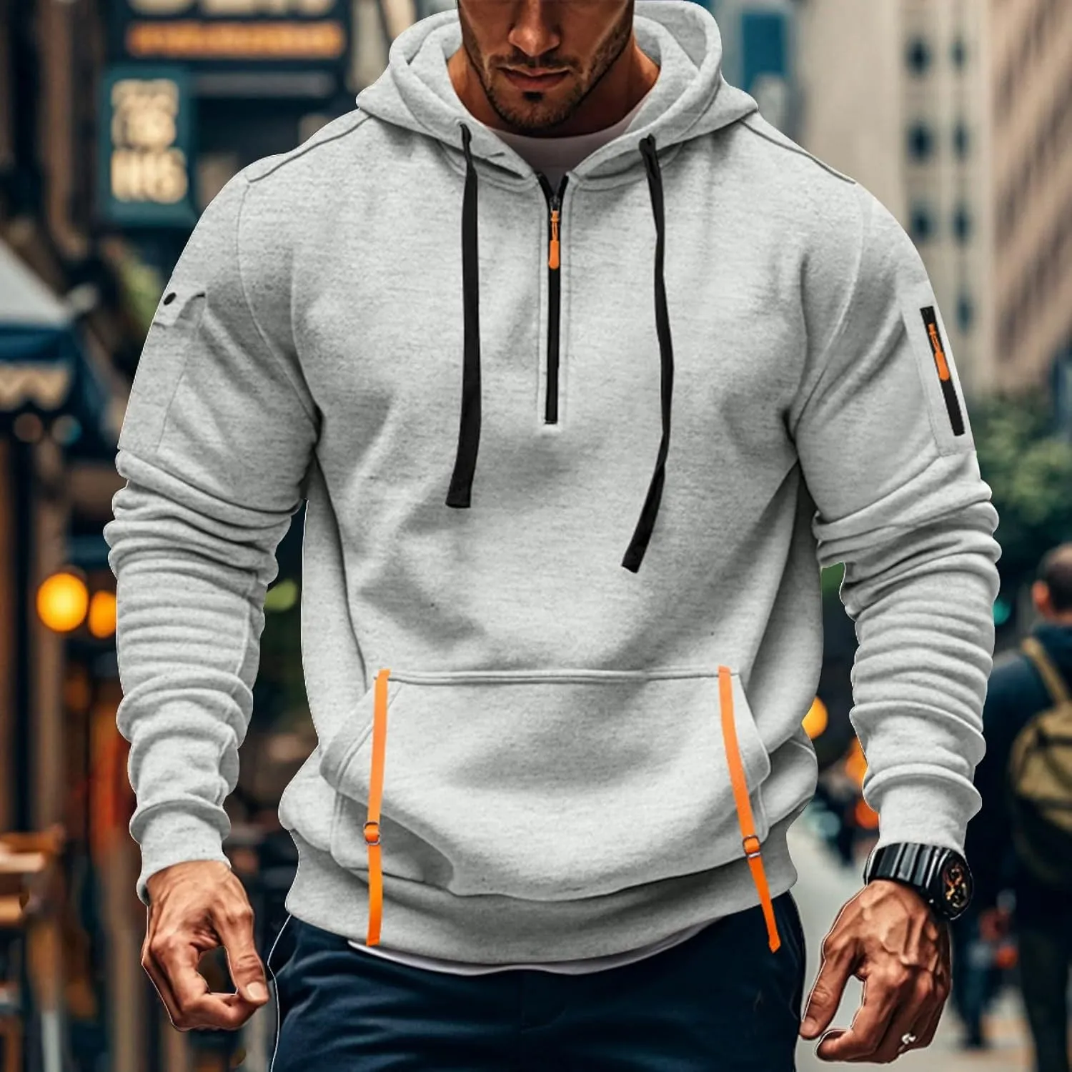 Hoodies Sweatshirts for Men Long Sleeve 1/4 Zip Fashion Pocket Drawstring Hoodies Casual Hoodie Sweatshirt