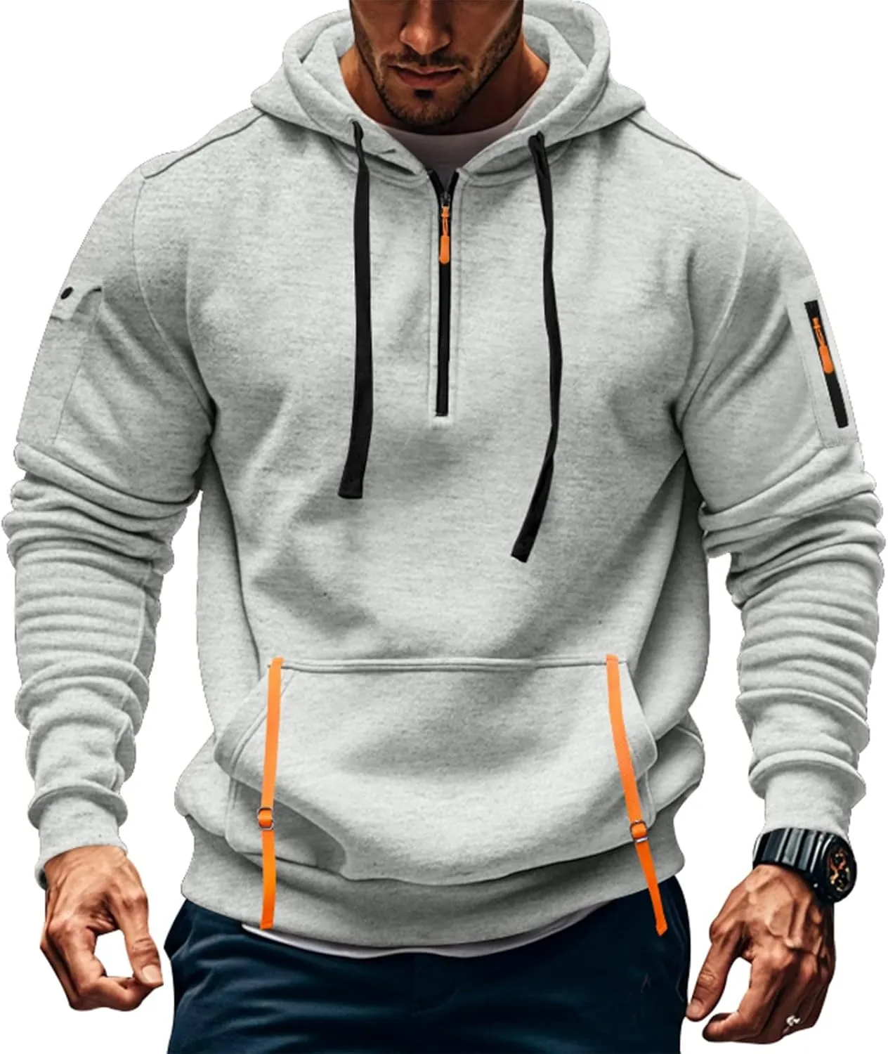 Hoodies Sweatshirts for Men Long Sleeve 1/4 Zip Fashion Pocket Drawstring Hoodies Casual Hoodie Sweatshirt