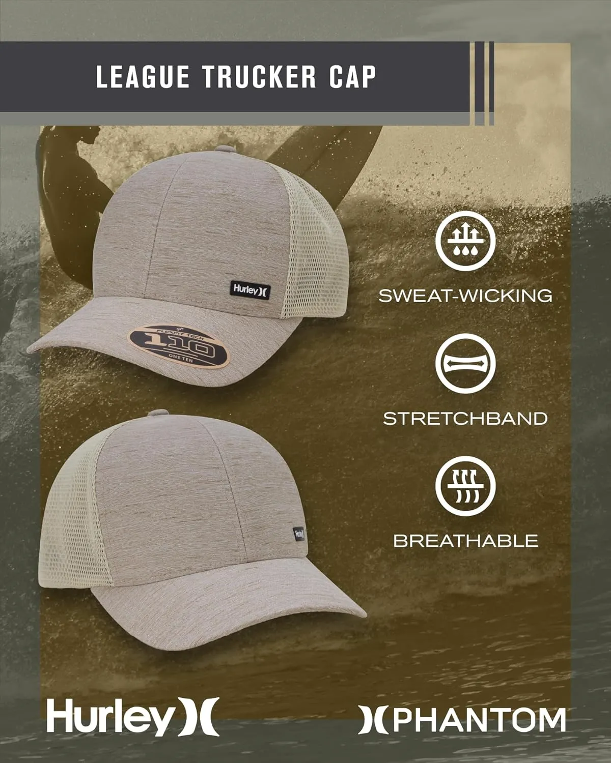Hurley Men's Caps - H2O-Dri League Baseball Caps for Men with Snapback Closure - Classic Mens Trucker Hats (S-XL)