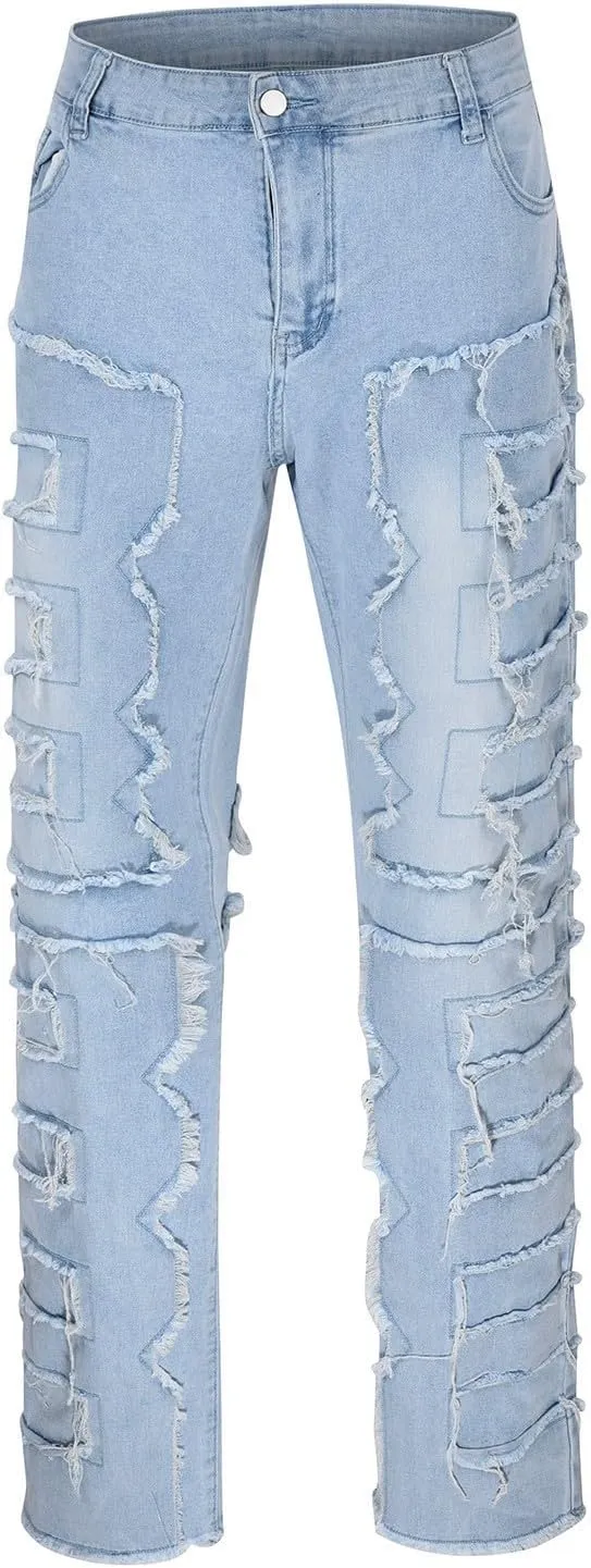 Jeans for Men Regular Fit Men's Slim Fit Stretch Jeans Ripped Skinny Jeans for Men, Distressed Straight Leg Fashion