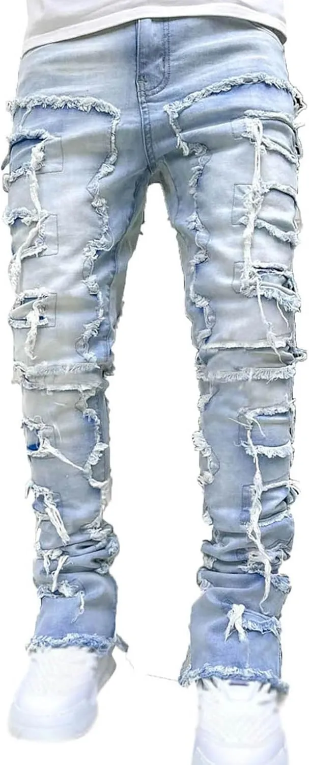 Jeans for Men Regular Fit Men's Slim Fit Stretch Jeans Ripped Skinny Jeans for Men, Distressed Straight Leg Fashion