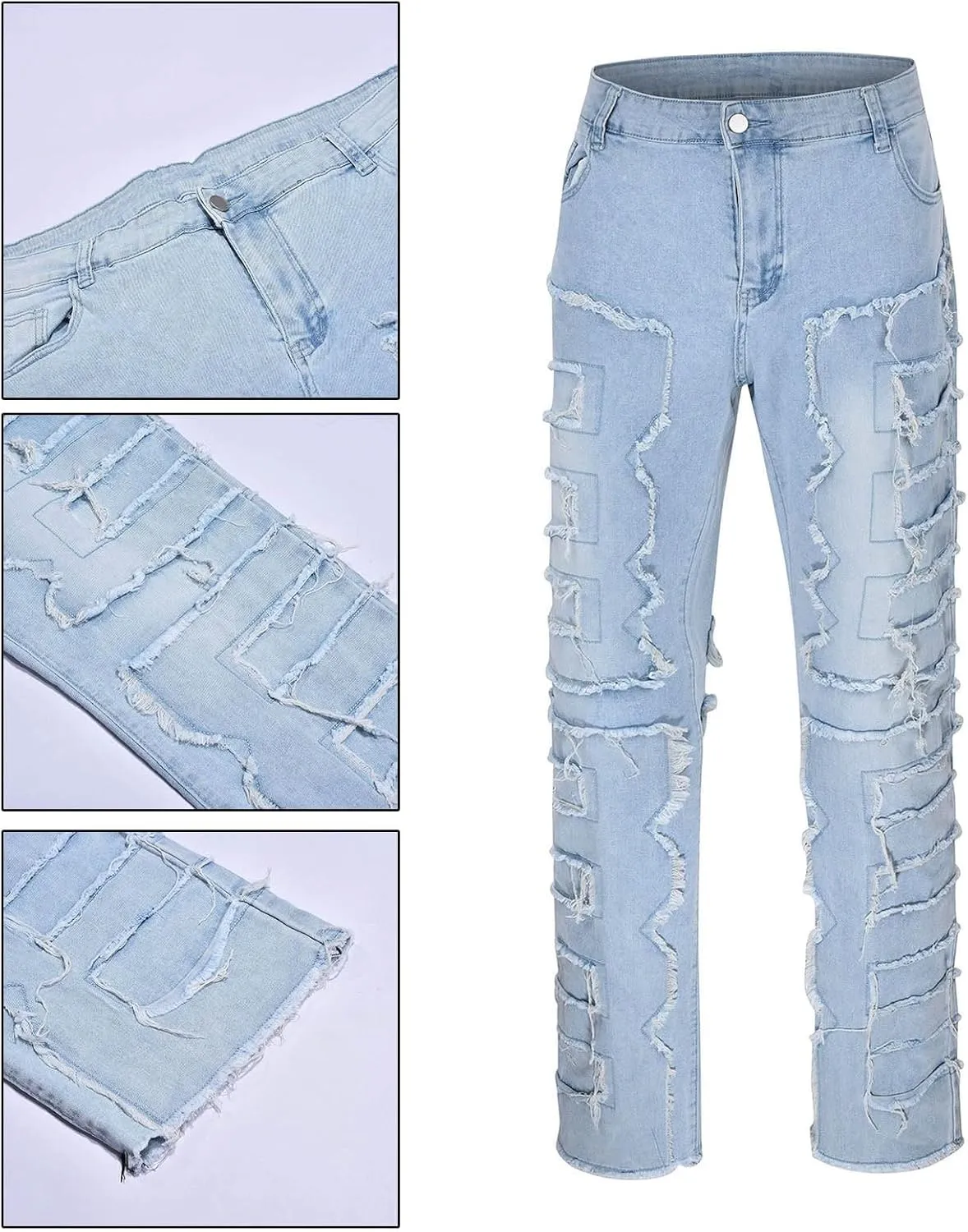 Jeans for Men Regular Fit Men's Slim Fit Stretch Jeans Ripped Skinny Jeans for Men, Distressed Straight Leg Fashion