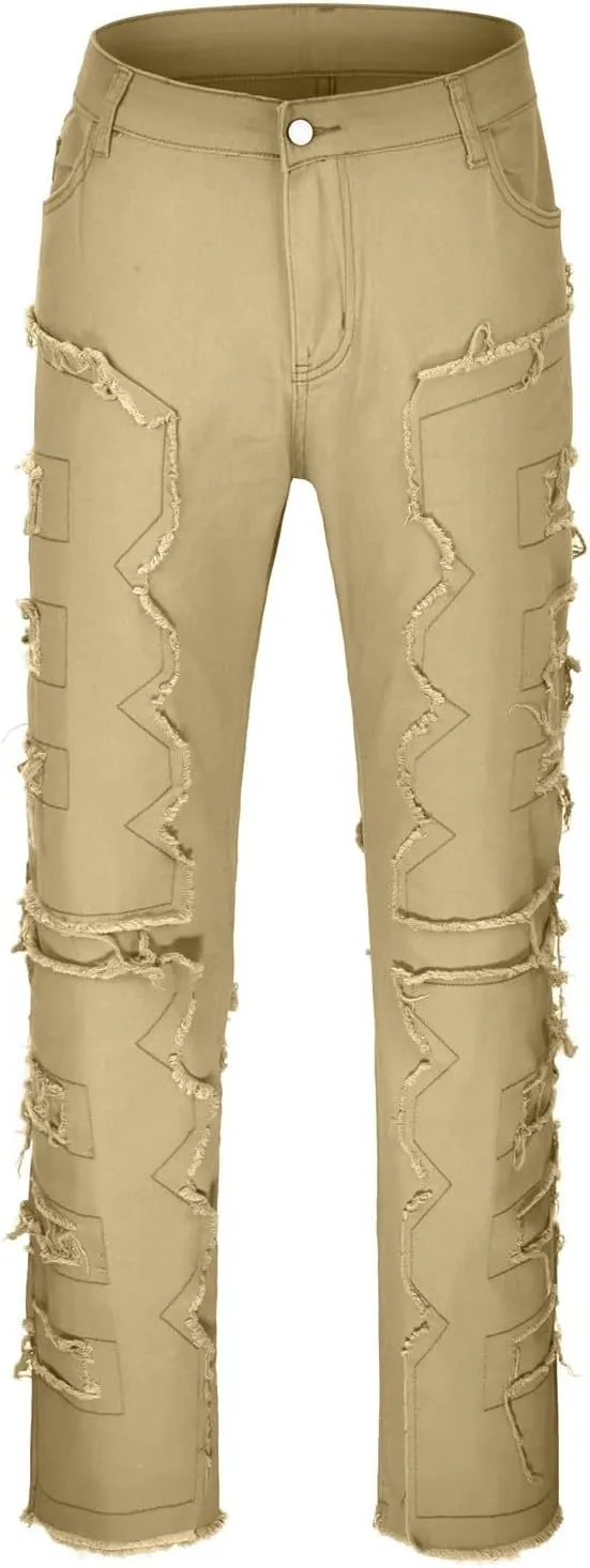 Jeans for Men Straight Fit Men Ripped Jeans Slim Fit Stacked Denim Pants Fashion Hip Hop Skinny Patchwork Jeans