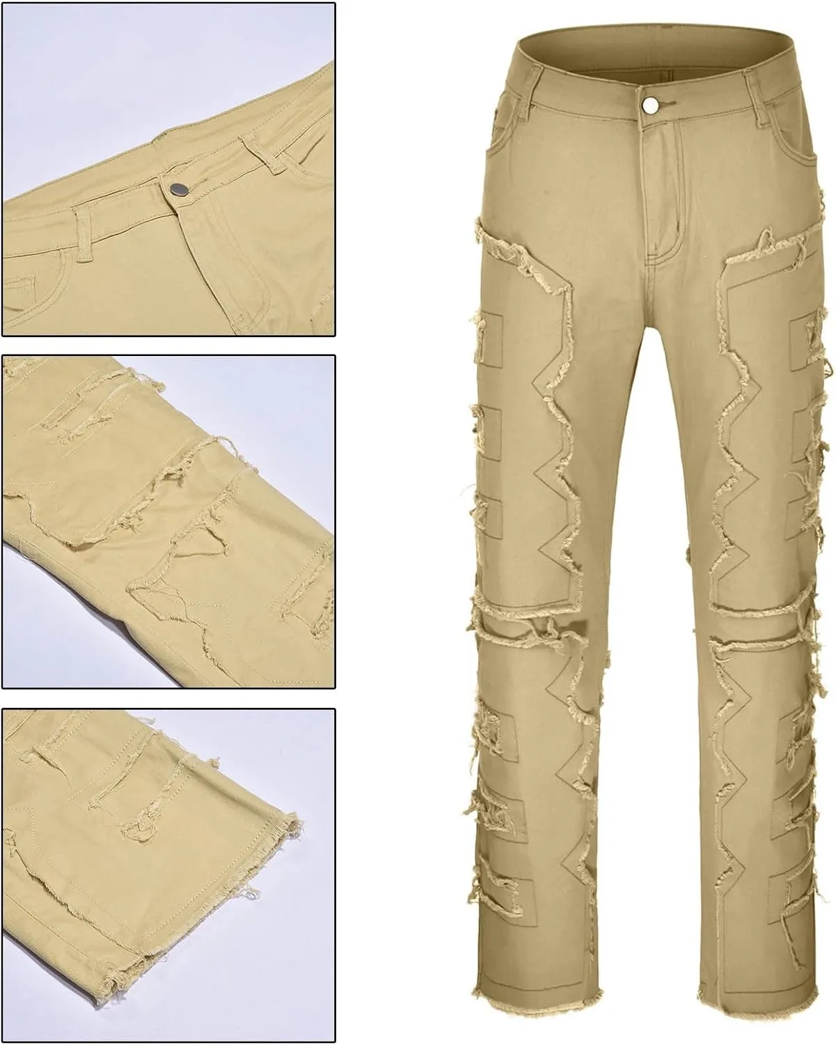 Jeans for Men Straight Fit Men Ripped Jeans Slim Fit Stacked Denim Pants Fashion Hip Hop Skinny Patchwork Jeans