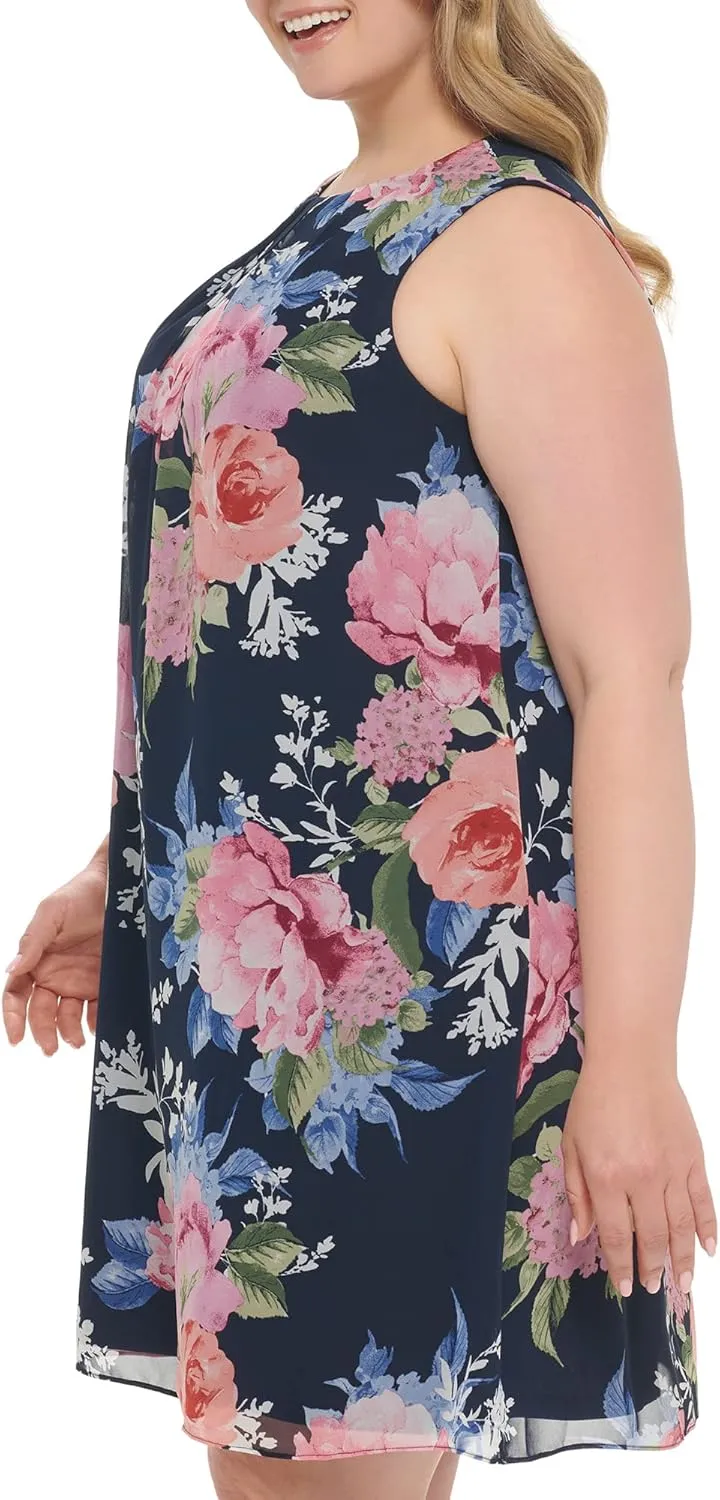 Jessica Howard Women's Sleeveless Printed Chiffon Shift Mini Dress