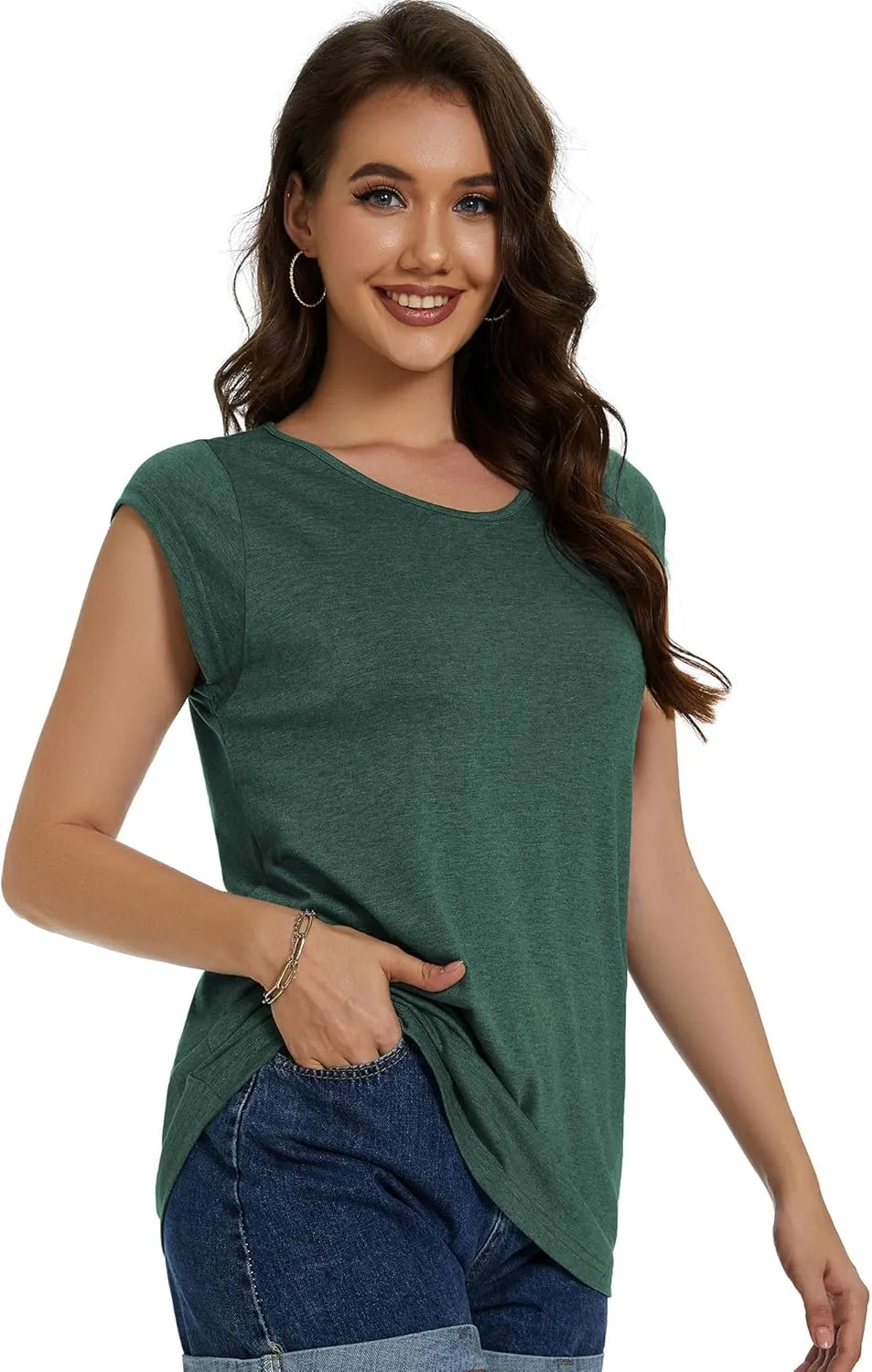 JOELLYUS Women's Cap Sleeve Tops Summer Tank Top Casual Basic Tees Shirts Loose Fit Blouses
