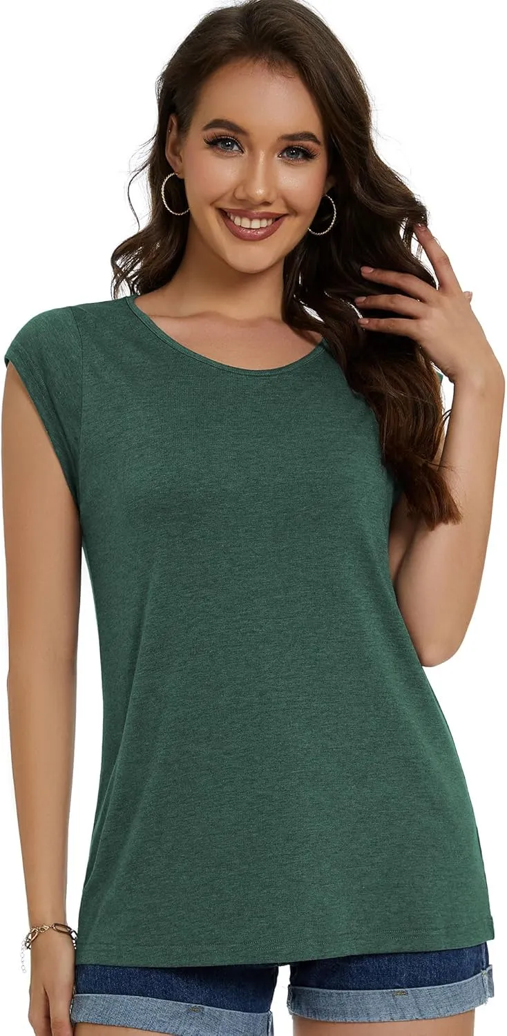JOELLYUS Women's Cap Sleeve Tops Summer Tank Top Casual Basic Tees Shirts Loose Fit Blouses