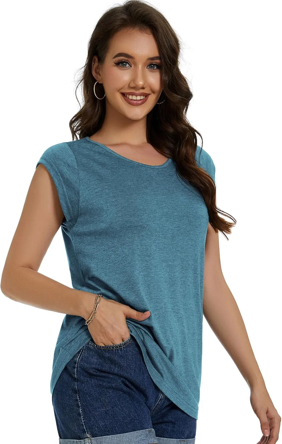JOELLYUS Women's Cap Sleeve Tops Summer Tank Top Casual Basic Tees Shirts Loose Fit Blouses