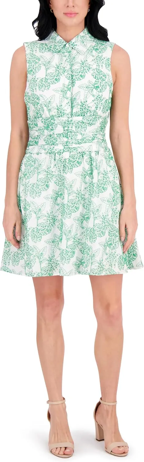 kensie Women's Sleeveless Collared A-line Mini Dress