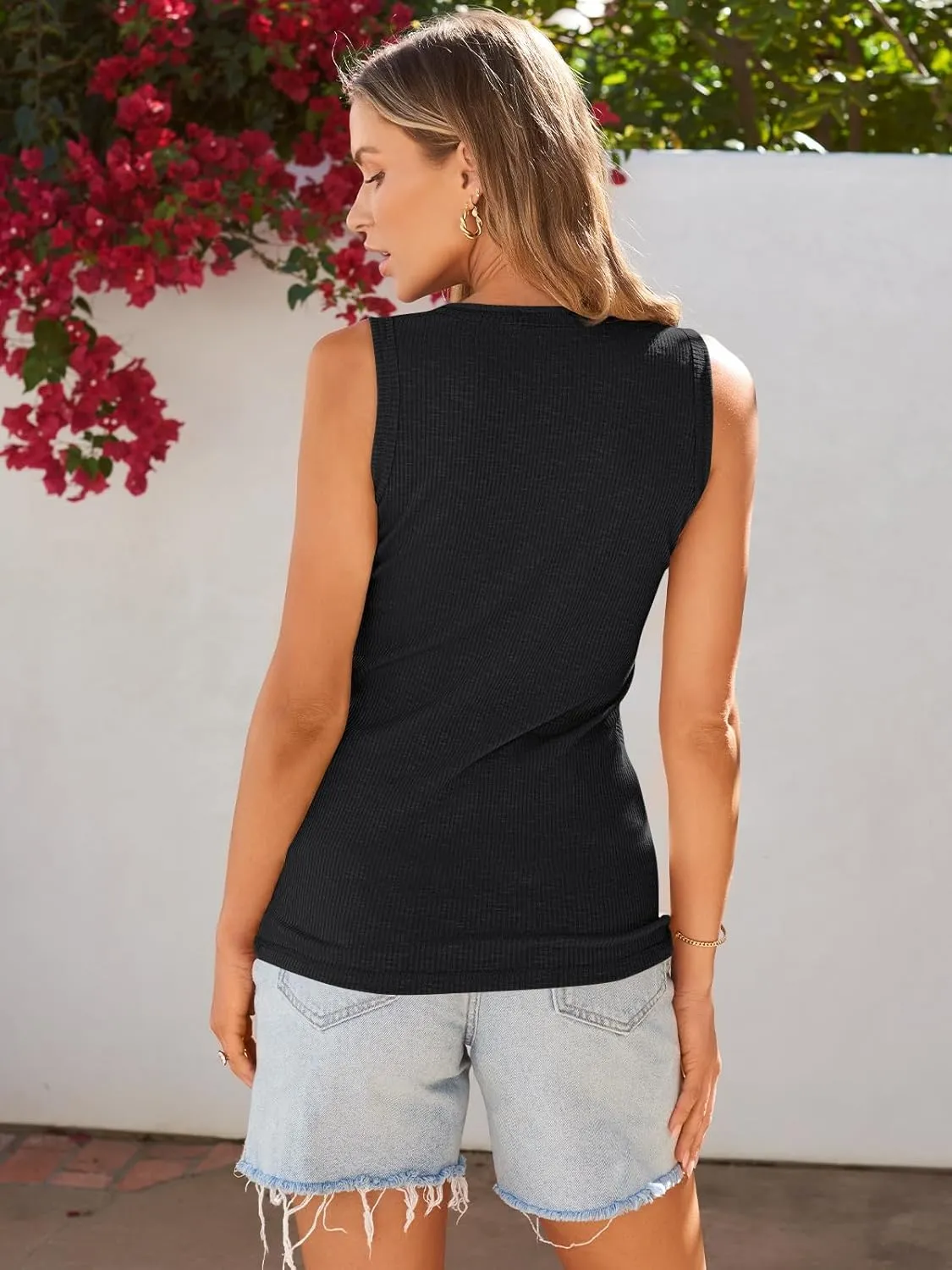 Kissfix Tank Tops for Women Summer Casual Cute Sleeveless Henley Shirts Beach Vacation Clothes Basic Tees