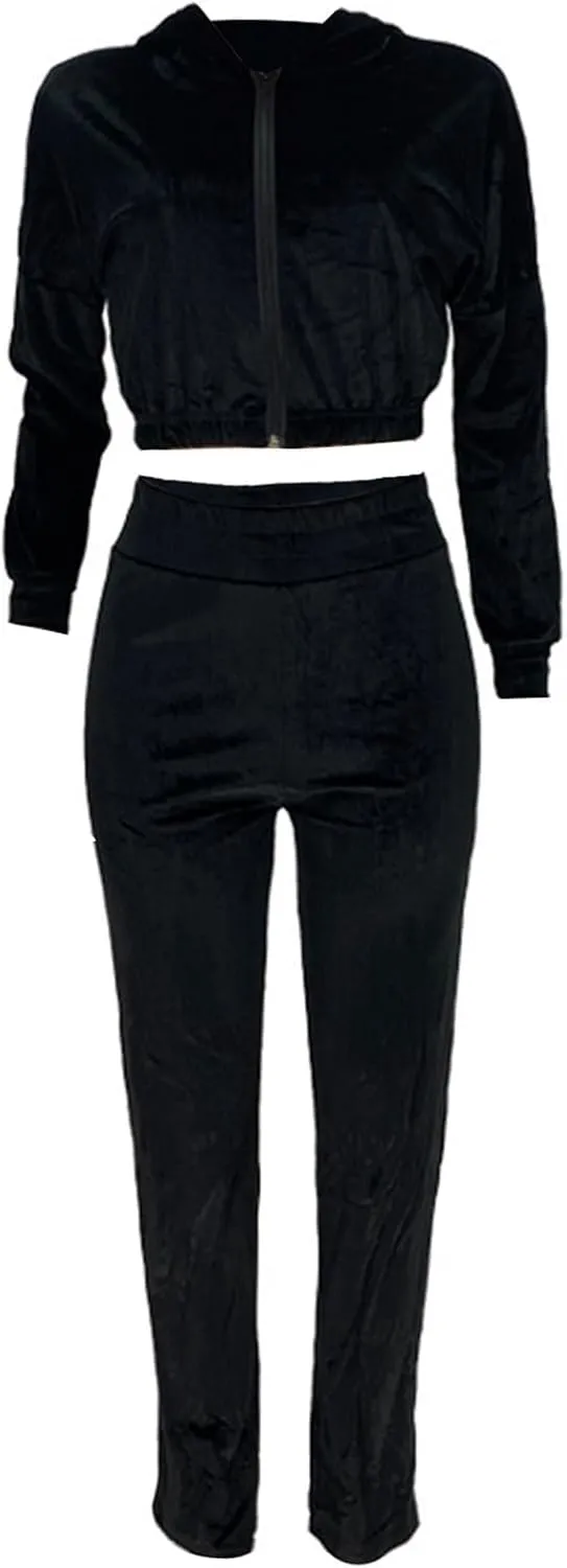 Lastesso Velour Jogging Suits for Women Soft Track Suits 2 Piece Set Cozy Loungewear Cropped Jackets Elastic Sweatpants