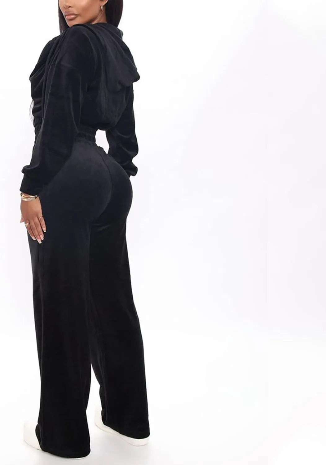 Lastesso Velour Jogging Suits for Women Soft Track Suits 2 Piece Set Cozy Loungewear Cropped Jackets Elastic Sweatpants