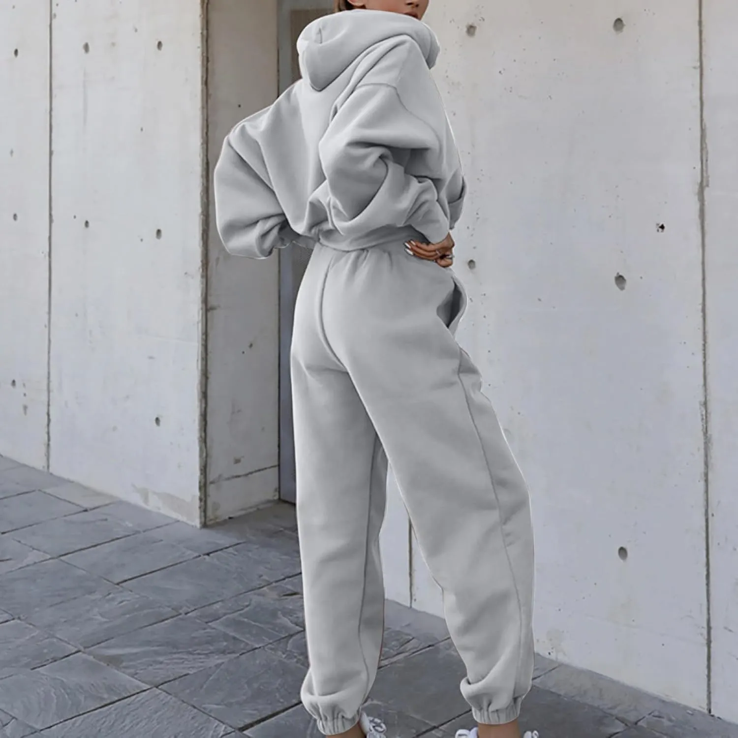 Lastesso Womens Matching Lounge Set Soft Long Sleeve Drawstring Tops Baggy Solid Sweat Suits Casual Sprint Fall Clothes