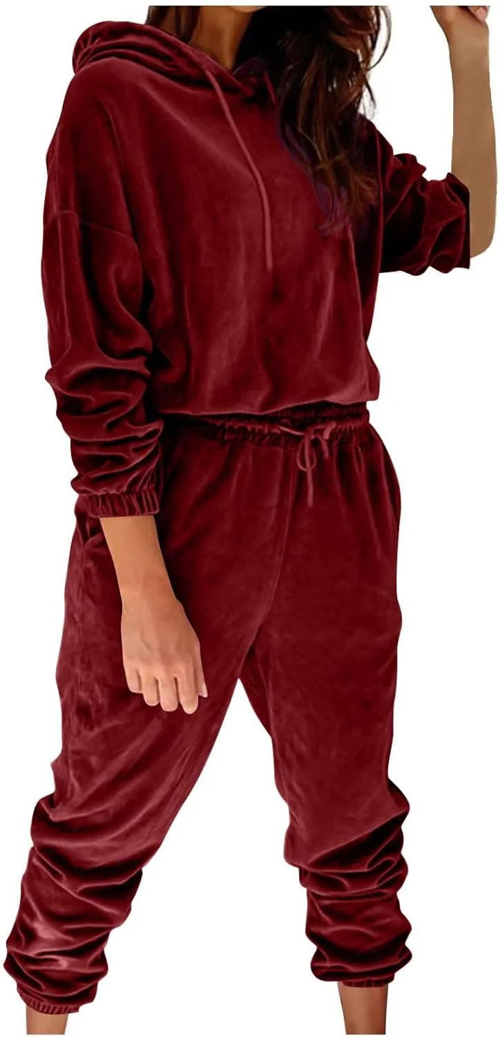 Lastesso Women's Velour Tracksuits Travel Loungewear Set Casual Size Hoodies Soft Loungewear Sets Going Out Sweat Suit