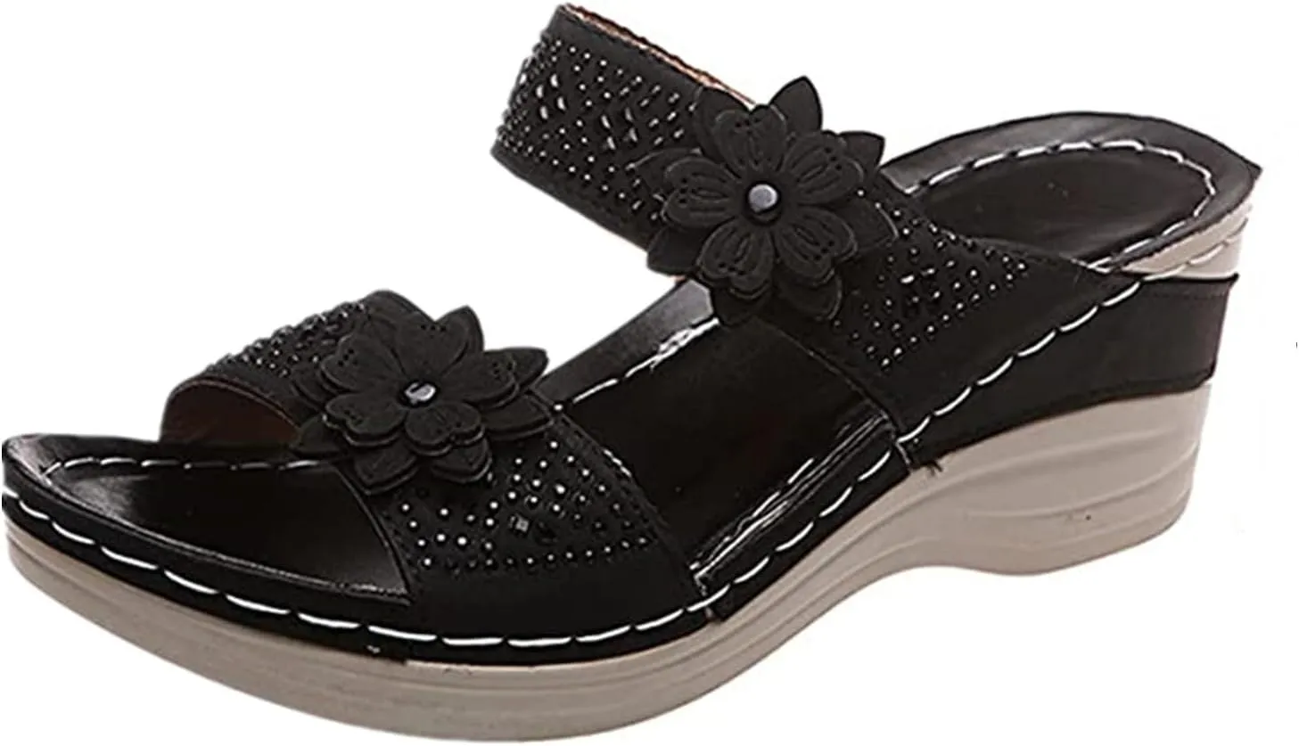 Lausiuoe Orthopedic Sandals For Women Dressy Comfortable Arch Support Orthotic Flip Flops Low Wedge Casual Summer Slides