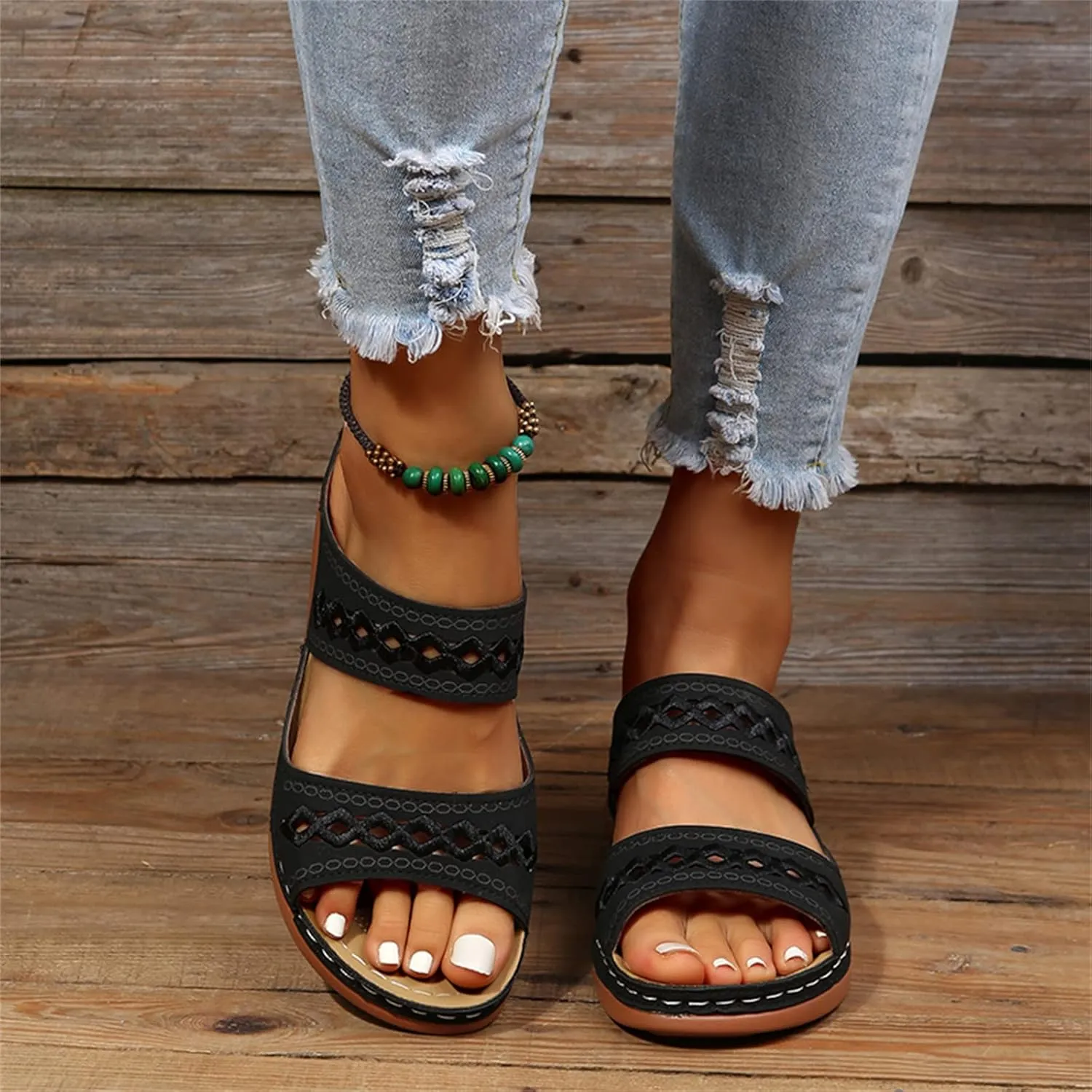 Lausiuoe Orthopedic Sandals for Women,Women Fashion Orthotic Slides Ladies Slip On Slippers Flip Flops With Arch Support