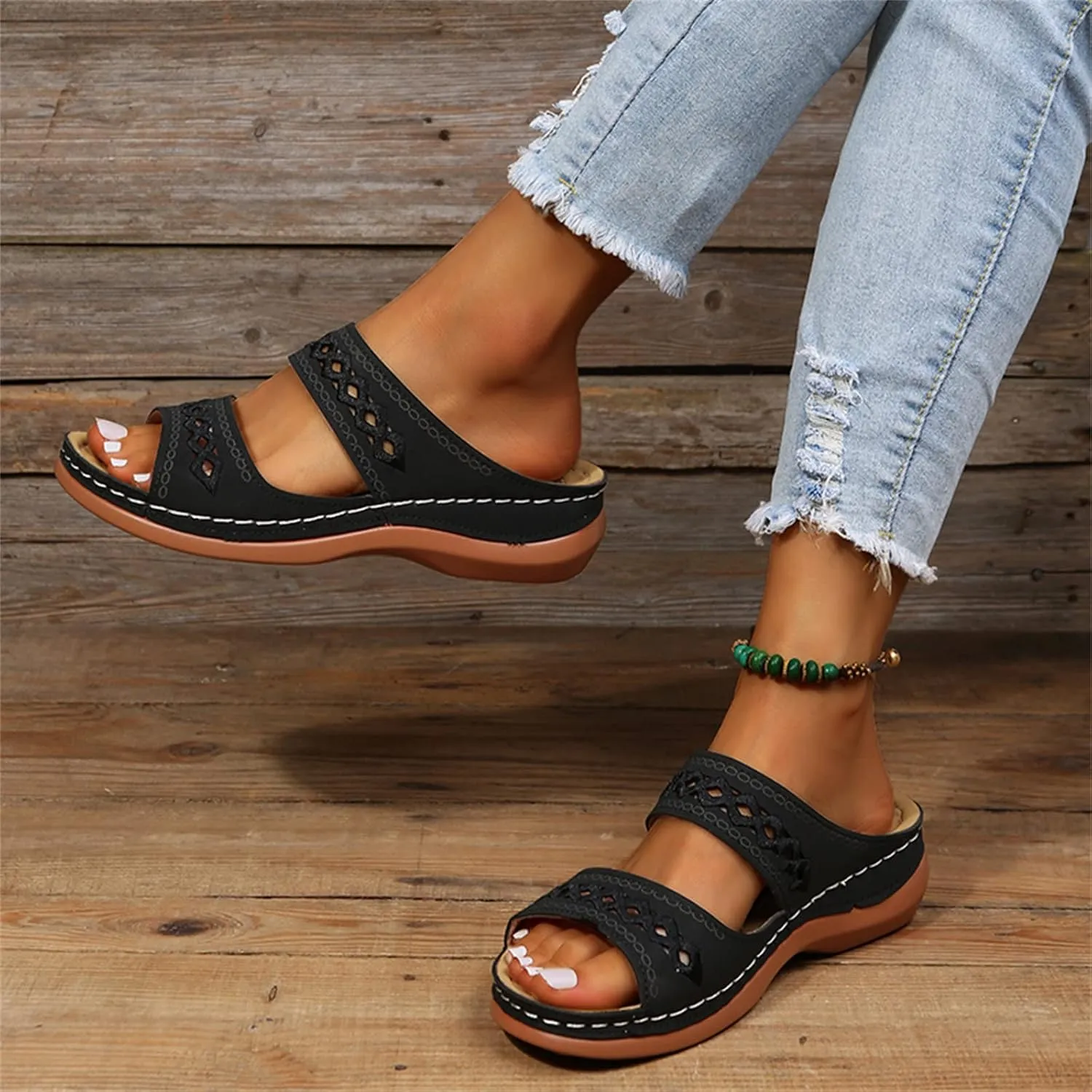 Lausiuoe Orthopedic Sandals for Women,Women Fashion Orthotic Slides Ladies Slip On Slippers Flip Flops With Arch Support