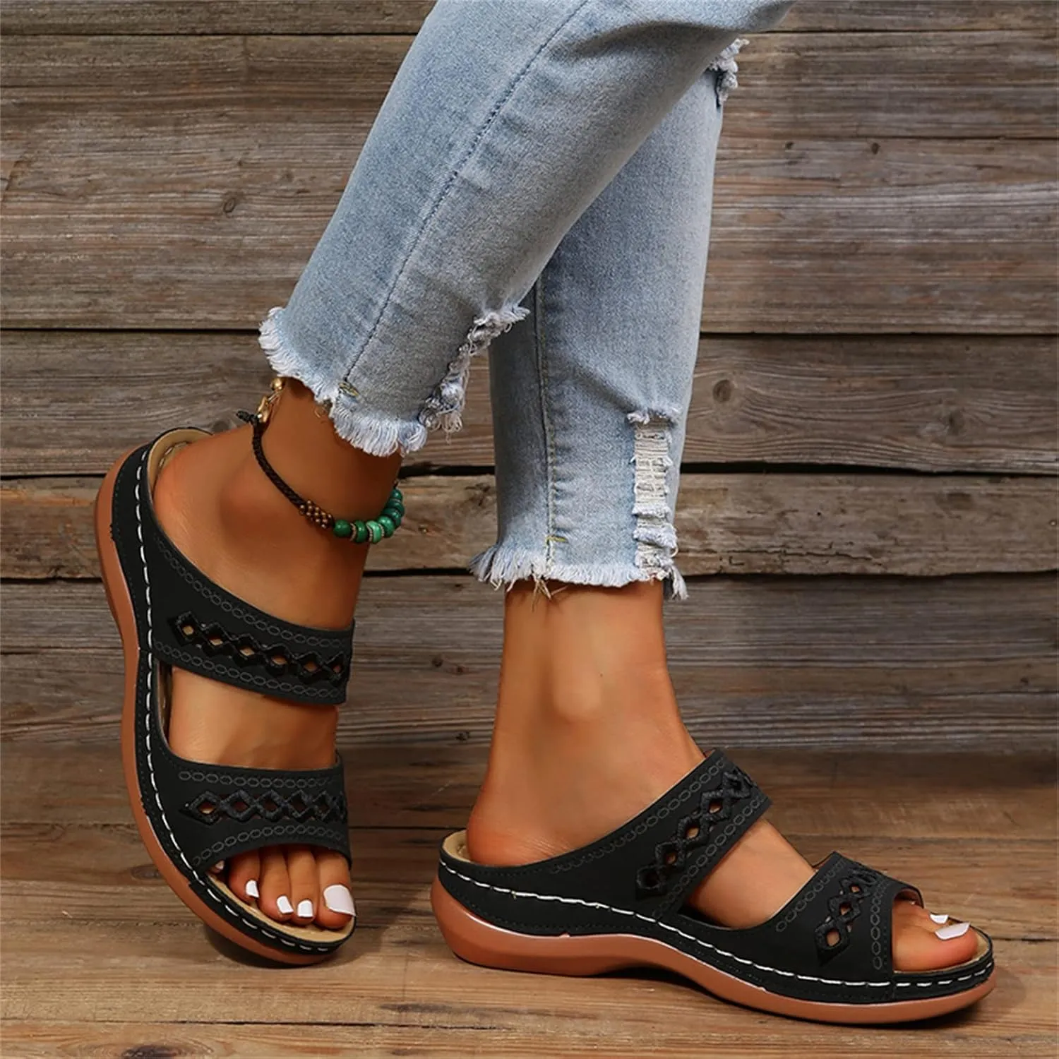 Lausiuoe Orthopedic Sandals for Women,Women Fashion Orthotic Slides Ladies Slip On Slippers Flip Flops With Arch Support