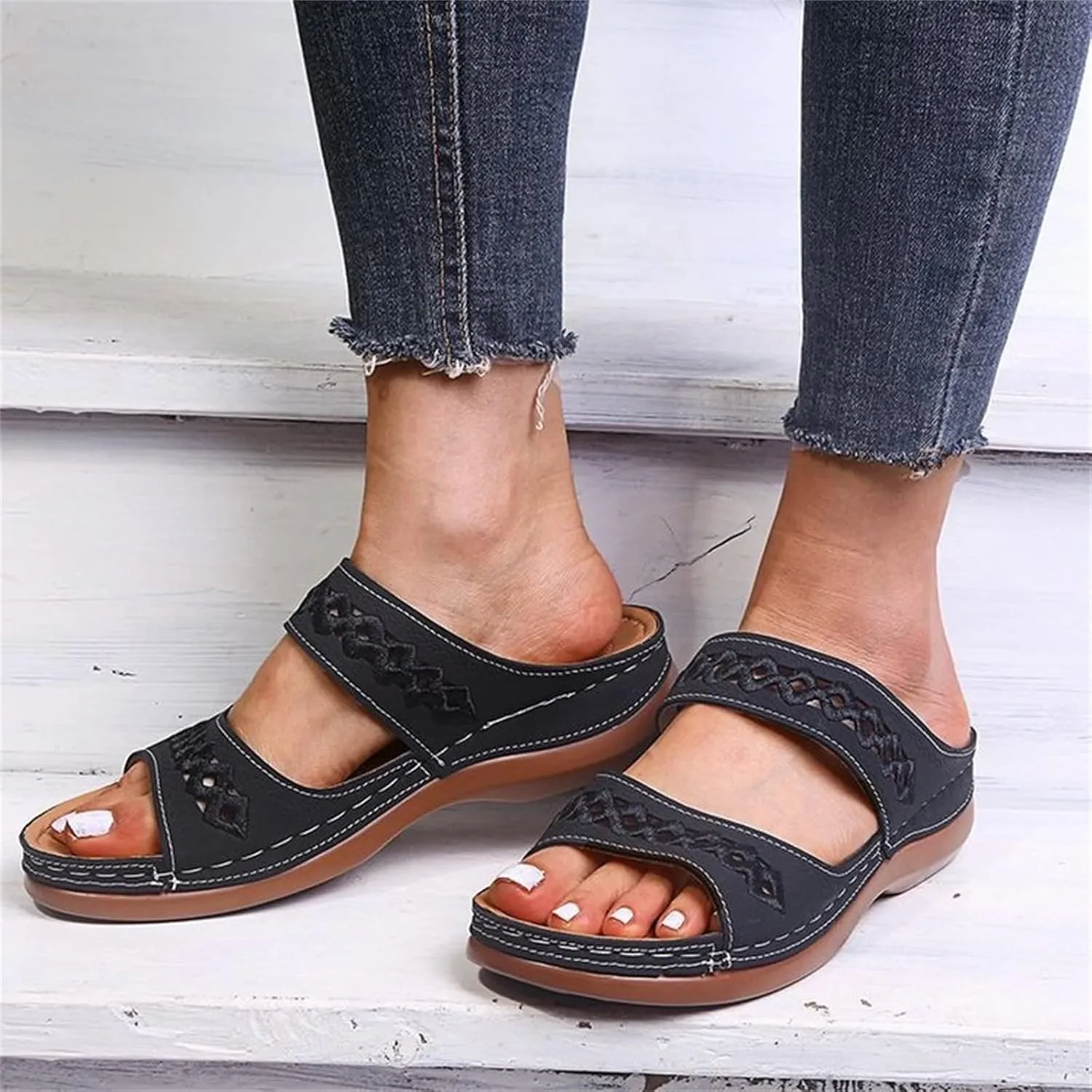 Lausiuoe Orthopedic Sandals for Women,Women Fashion Orthotic Slides Ladies Slip On Slippers Flip Flops With Arch Support