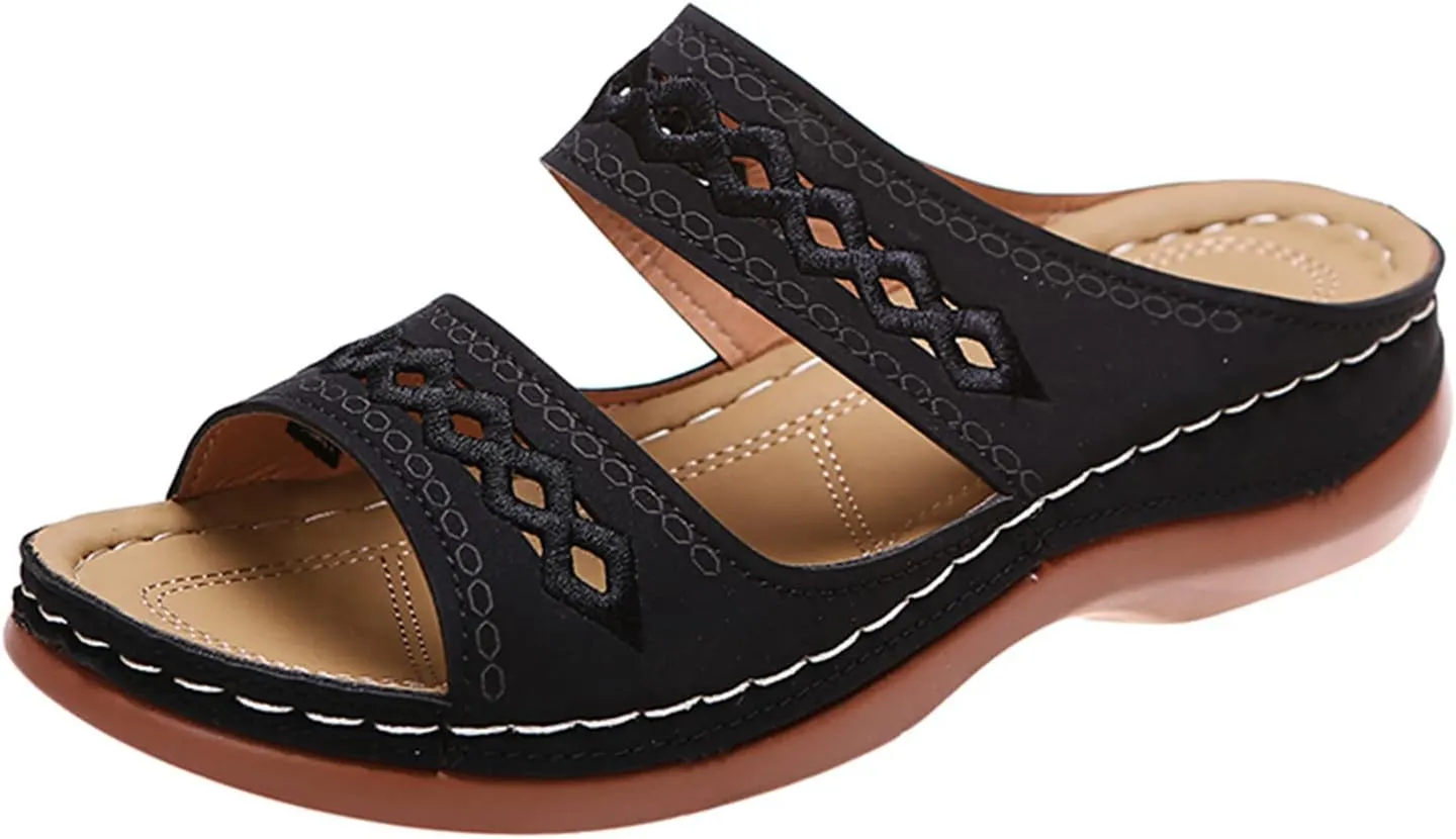Lausiuoe Orthopedic Sandals for Women,Women Fashion Orthotic Slides Ladies Slip On Slippers Flip Flops With Arch Support