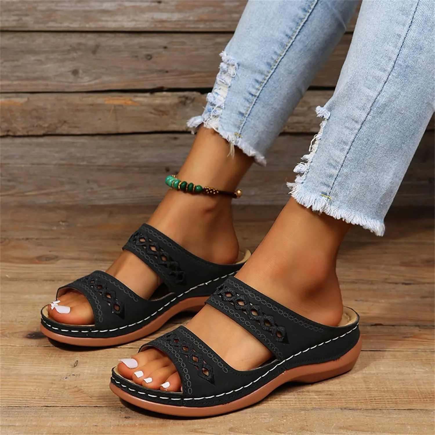 Lausiuoe Orthopedic Sandals for Women,Women Fashion Orthotic Slides Ladies Slip On Slippers Flip Flops With Arch Support