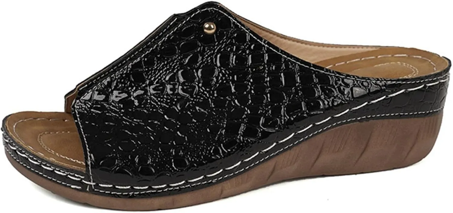 Lausiuoe Womens Wedge Sandals Comfortable Dressy Walking Orthopedic Slippers Slide Flip Flops with Arch Support for Flat Feet