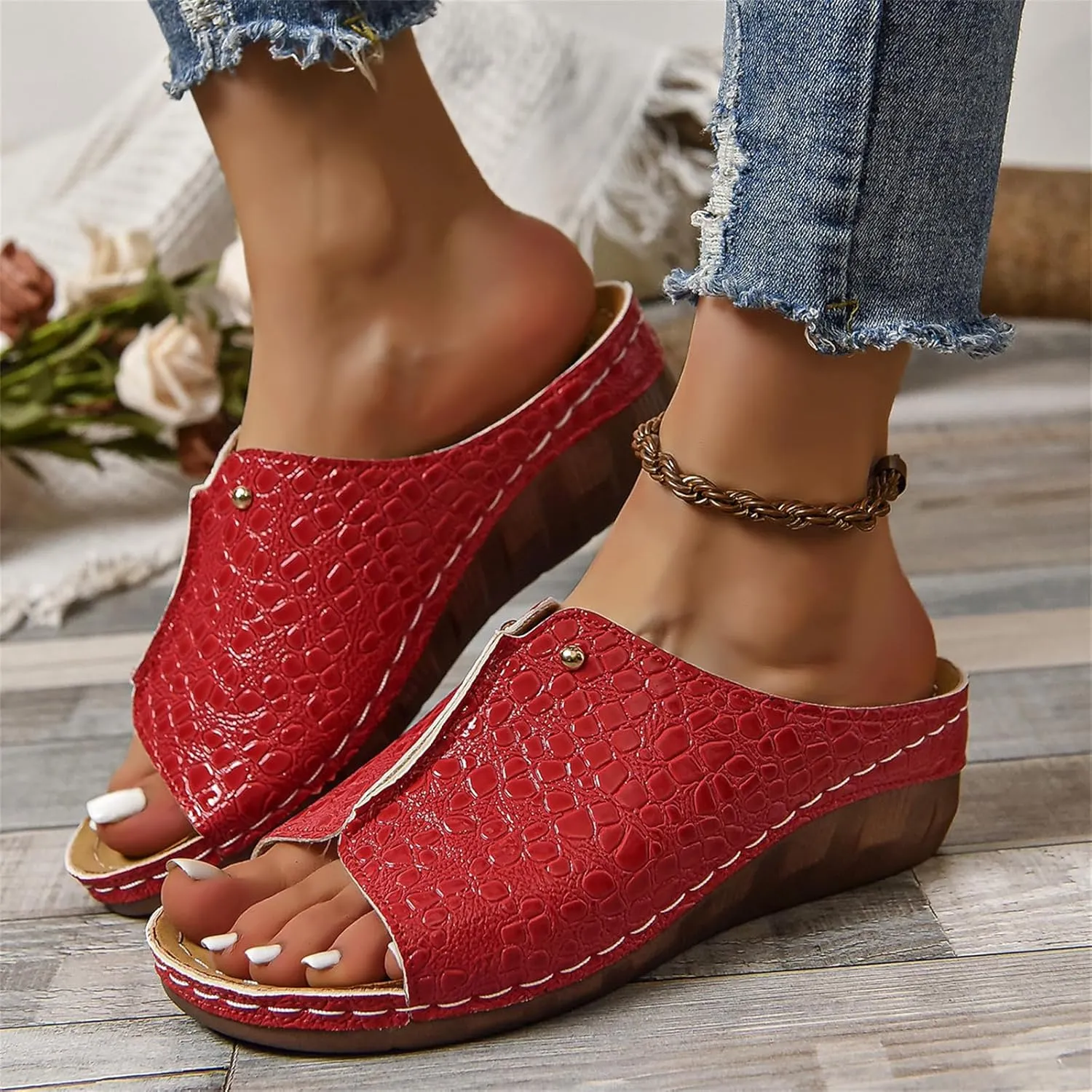 Lausiuoe Womens Wedge Sandals Comfortable Dressy Walking Orthopedic Slippers Slide Flip Flops with Arch Support for Flat Feet