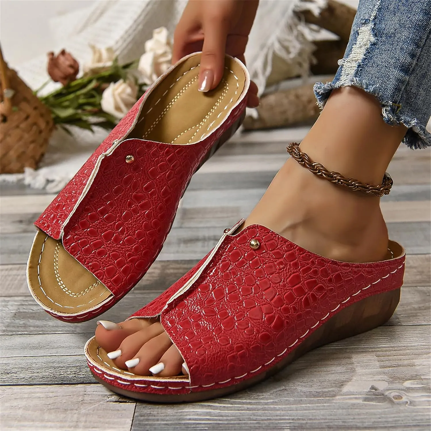 Lausiuoe Womens Wedge Sandals Comfortable Dressy Walking Orthopedic Slippers Slide Flip Flops with Arch Support for Flat Feet