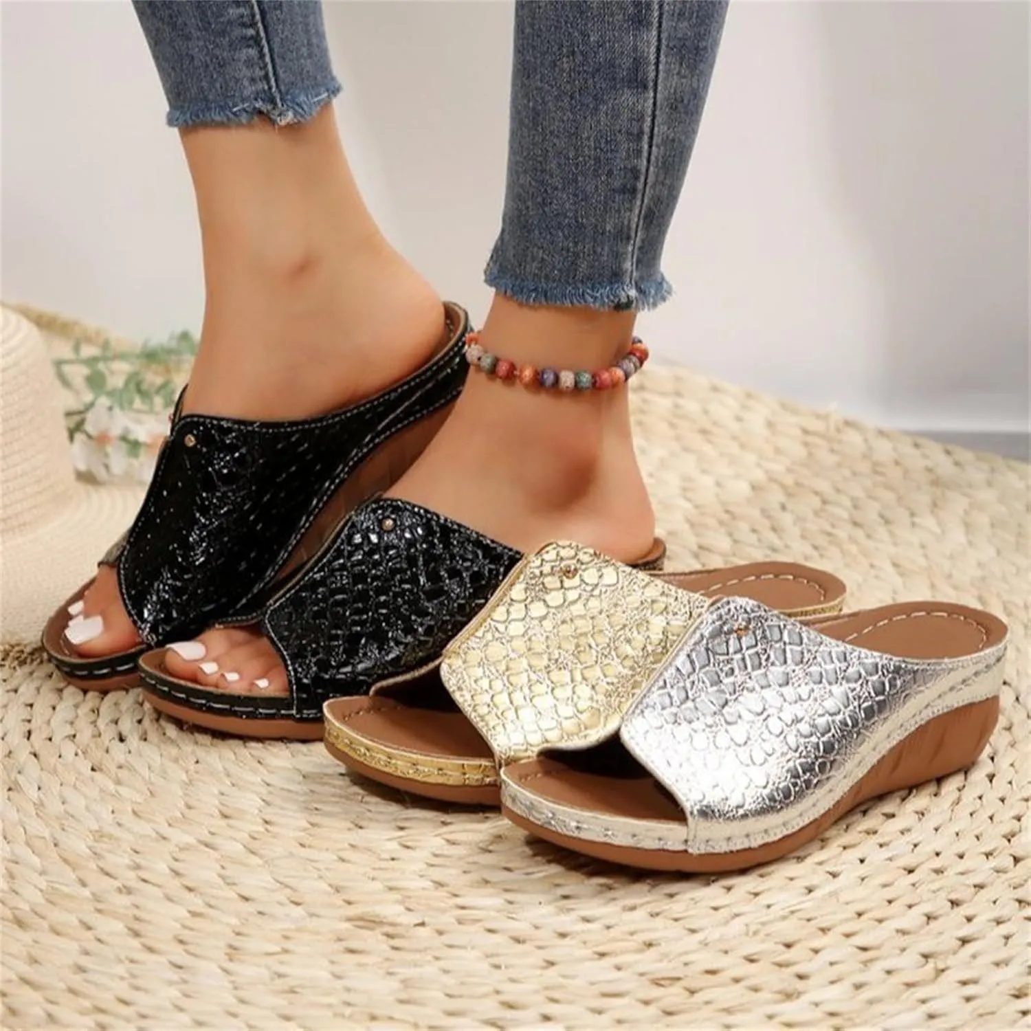Lausiuoe Womens Wedge Sandals Comfortable Dressy Walking Orthopedic Slippers Slide Flip Flops with Arch Support for Flat Feet