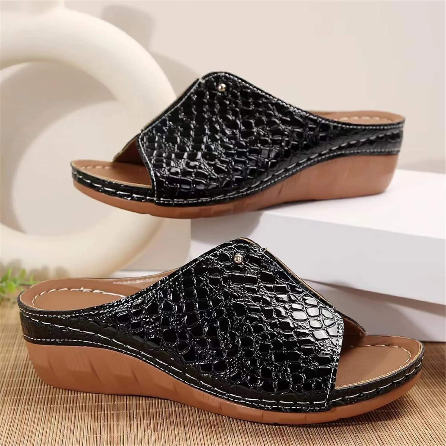 Lausiuoe Womens Wedge Sandals Comfortable Dressy Walking Orthopedic Slippers Slide Flip Flops with Arch Support for Flat Feet