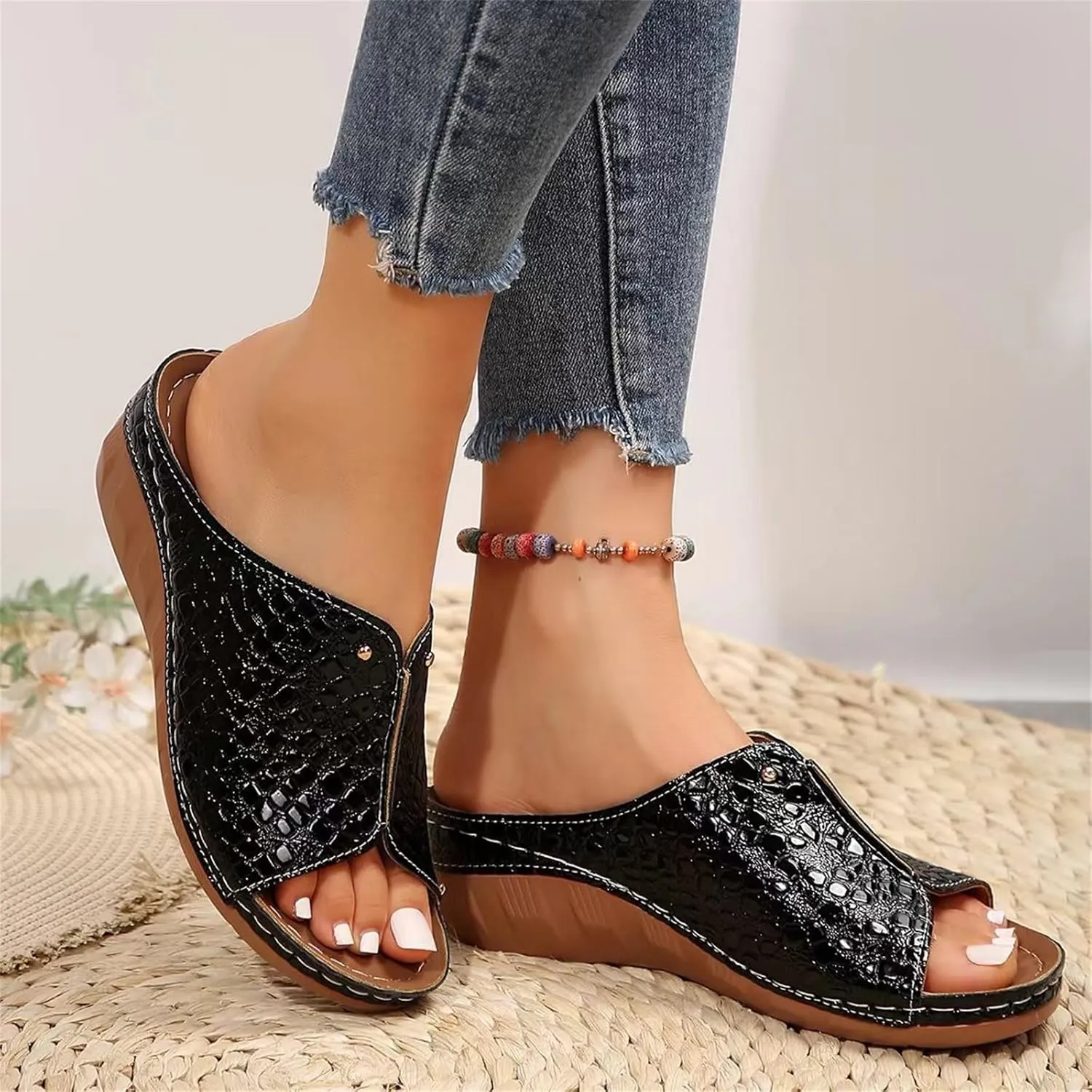 Lausiuoe Womens Wedge Sandals Comfortable Dressy Walking Orthopedic Slippers Slide Flip Flops with Arch Support for Flat Feet