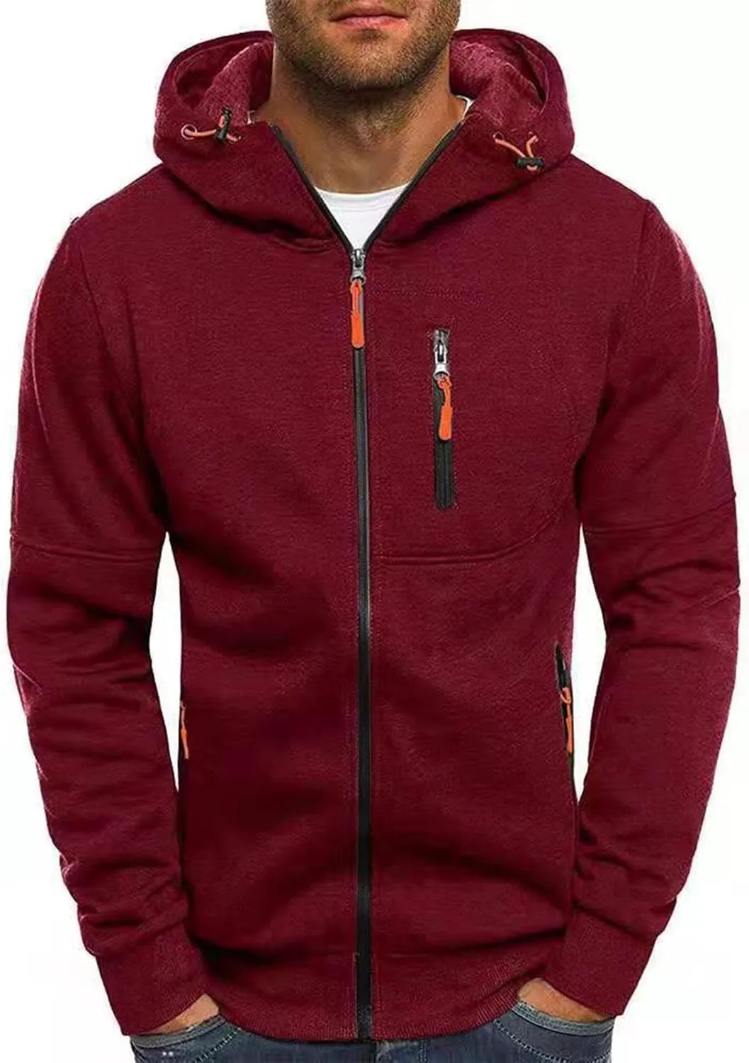 LCMTWX Men's Hooded Fleece Sweatshirt Loose Solid Hooded Sweater Top Sports Hooded Jacket Full Zip Long Sleeve Sweatshirt