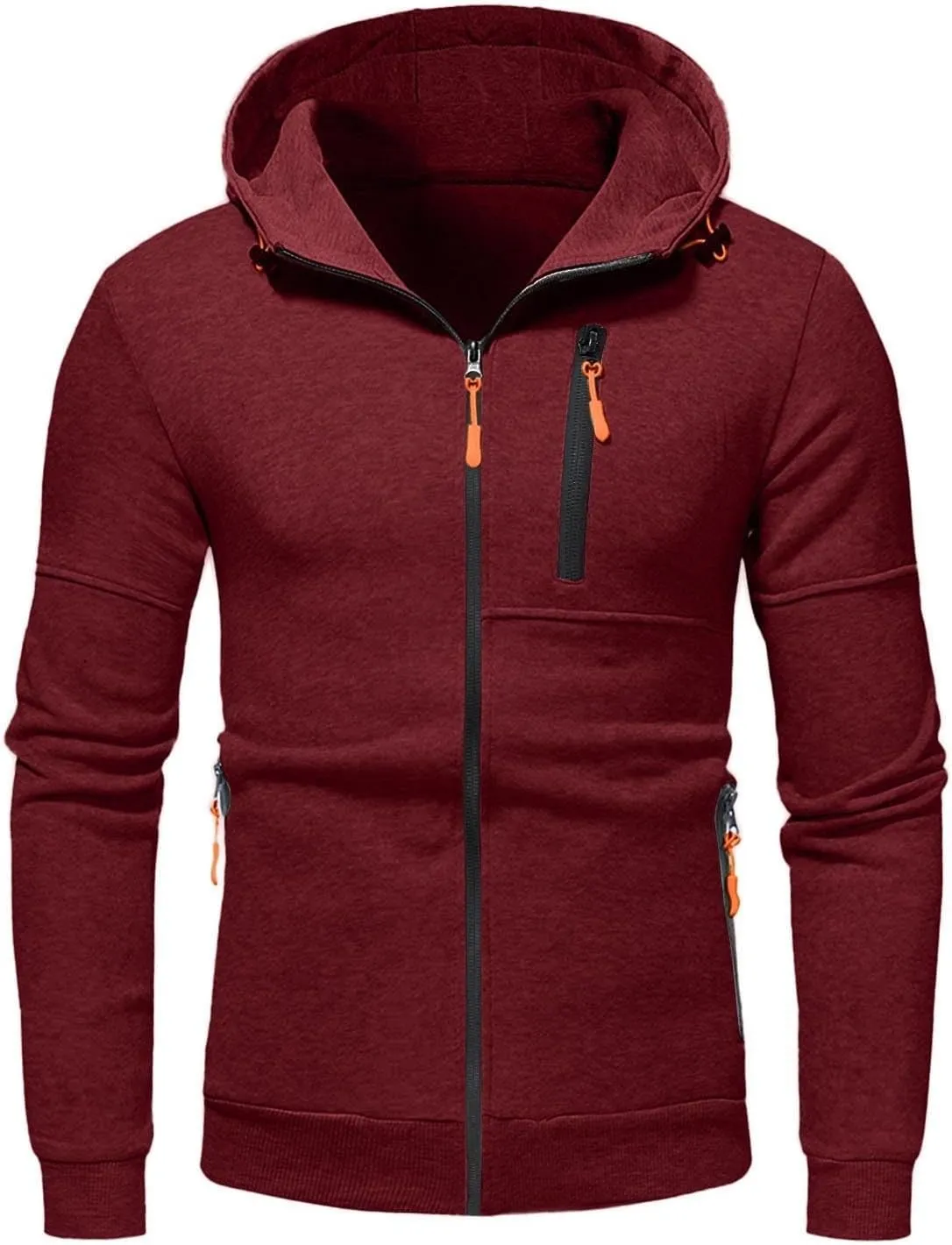 LCMTWX Men's Hooded Fleece Sweatshirt Loose Solid Hooded Sweater Top Sports Hooded Jacket Full Zip Long Sleeve Sweatshirt