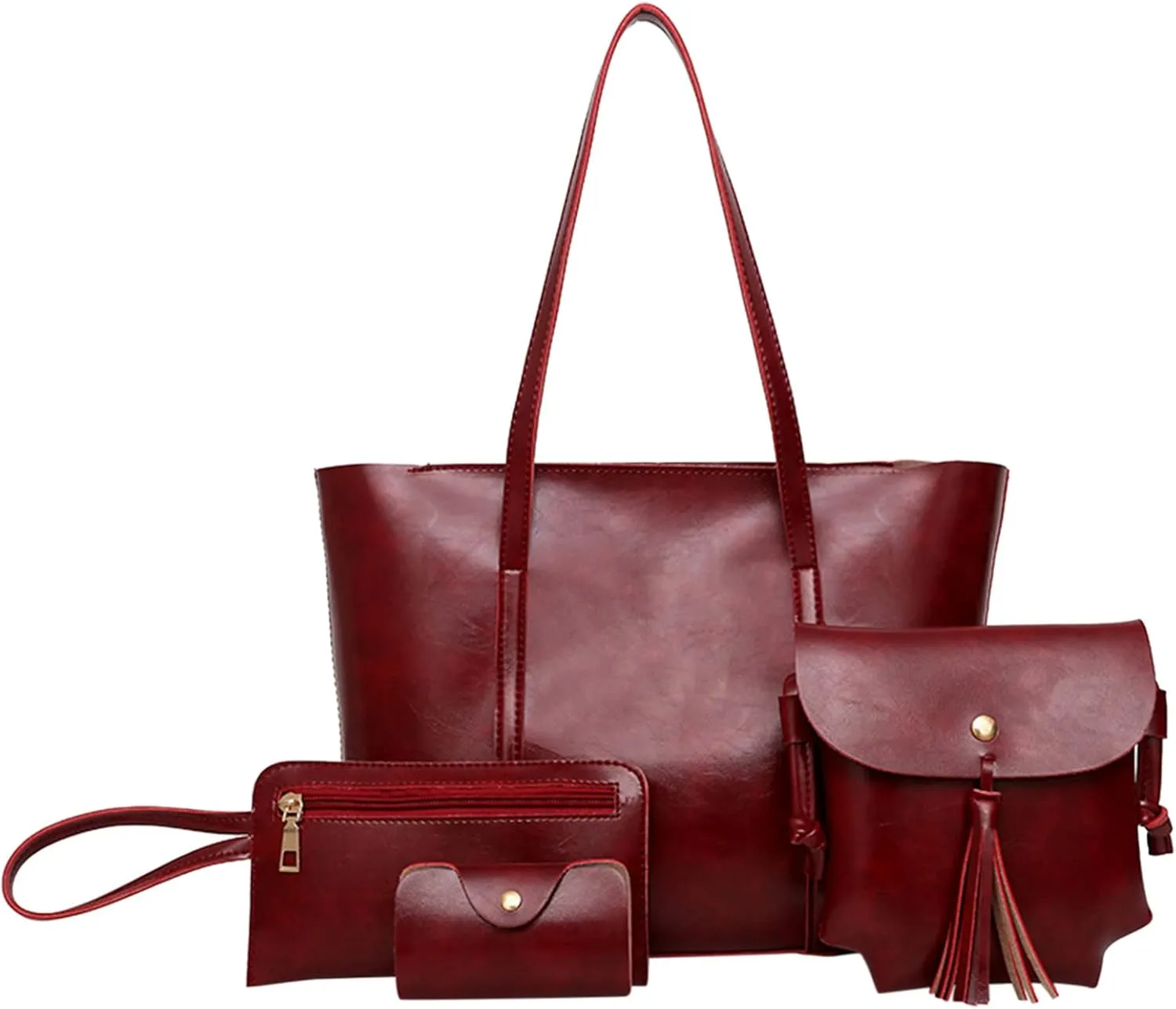 Leather Casual Women Handbag 4 Piece Set Shoulder Bags Tote Holder Shopper Purse Bags Rolling Tote Bag