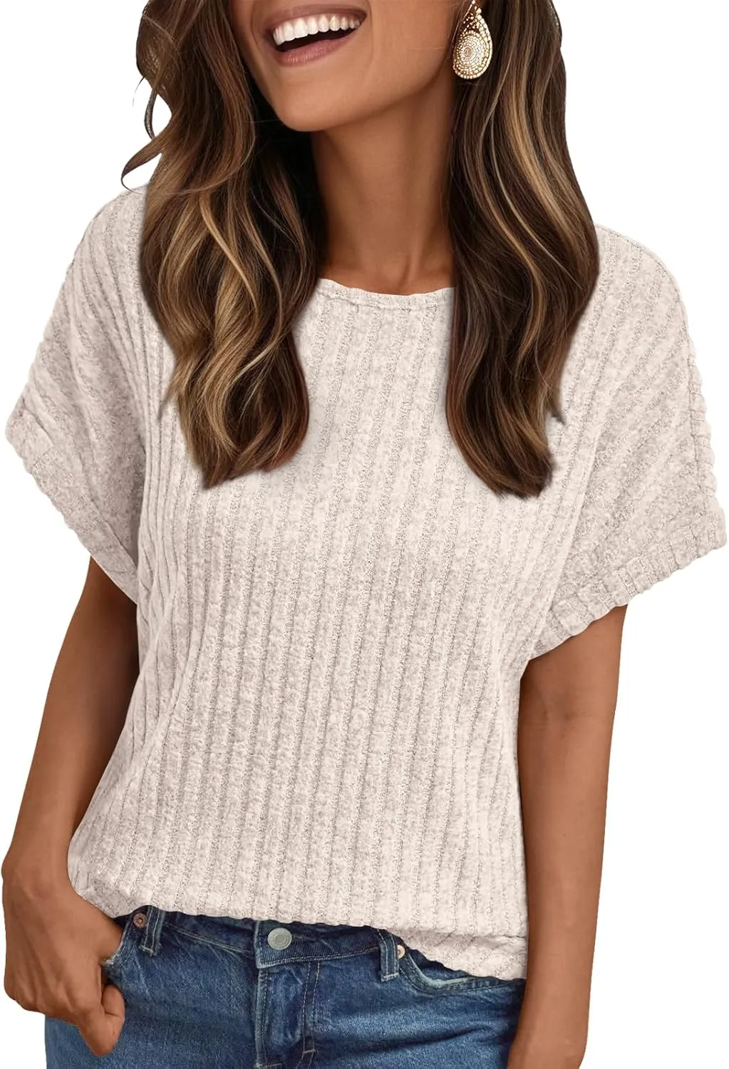 LILLUSORY Women Short Sleeve T Shirt Summer Sweater Dressy Casual Blouse Business Top Work Clothing