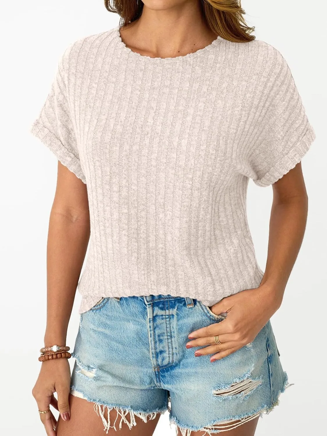 LILLUSORY Women Short Sleeve T Shirt Summer Sweater Dressy Casual Blouse Business Top Work Clothing