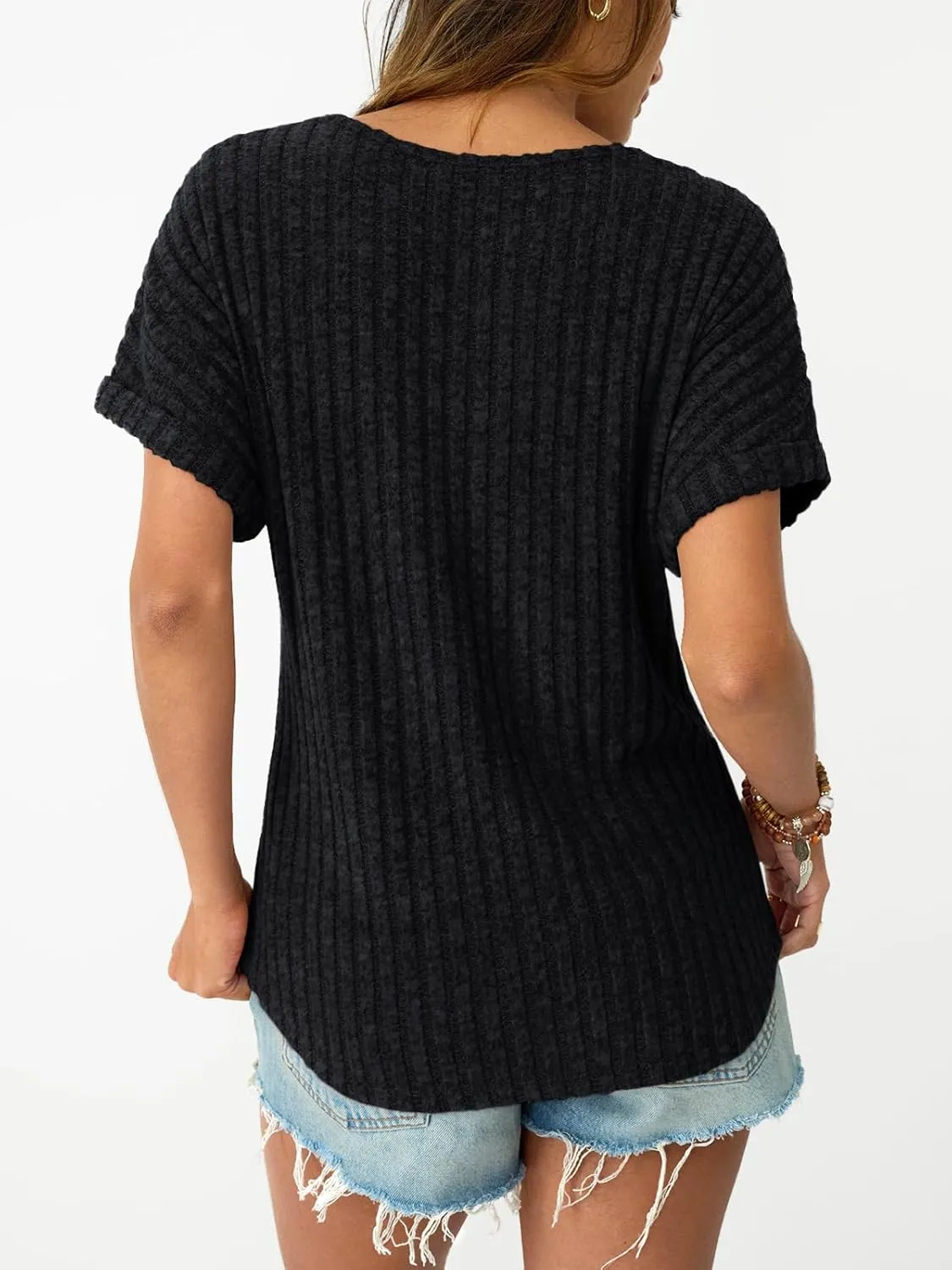 LILLUSORY Women Short Sleeve T Shirt Summer Sweater Dressy Casual Blouse Business Top Work Clothing