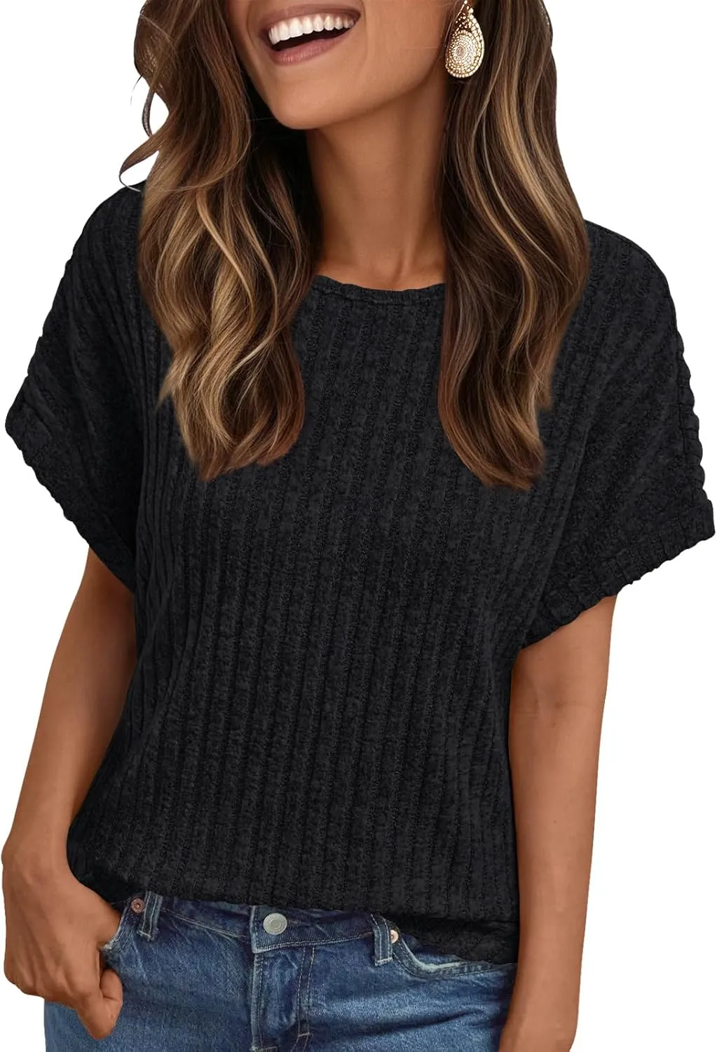 LILLUSORY Women Short Sleeve T Shirt Summer Sweater Dressy Casual Blouse Business Top Work Clothing