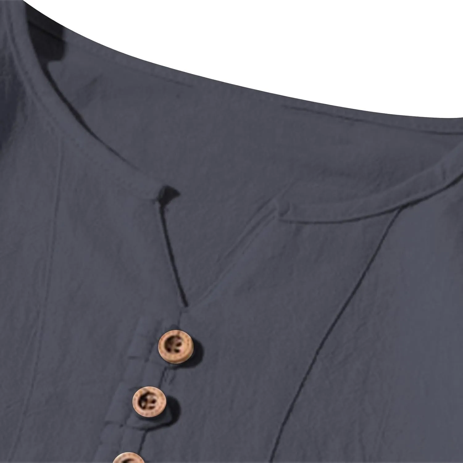 Linen Shirts for Men Plus Size Loose Summer Casual T-Shirts V Neck Solid Button Henley Shirt Lightweight Beach Top